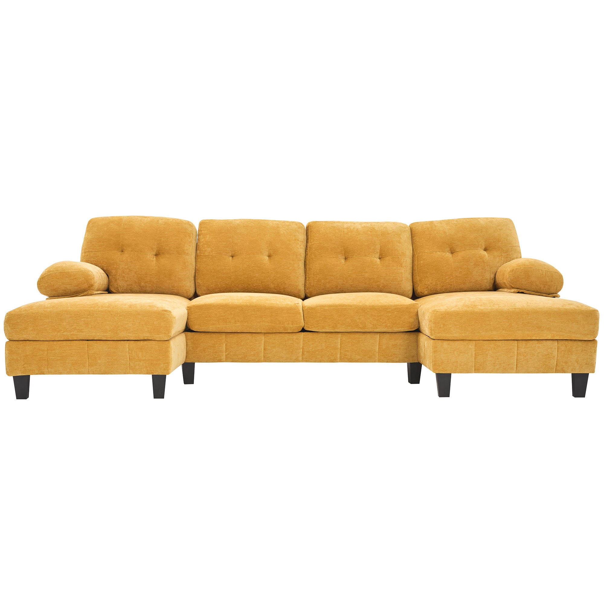 U-Shaped Sectional Sofa 103.5" Fabric Couch With Dual Chaise Lounges, Storage Pockets, Armrest Pillows