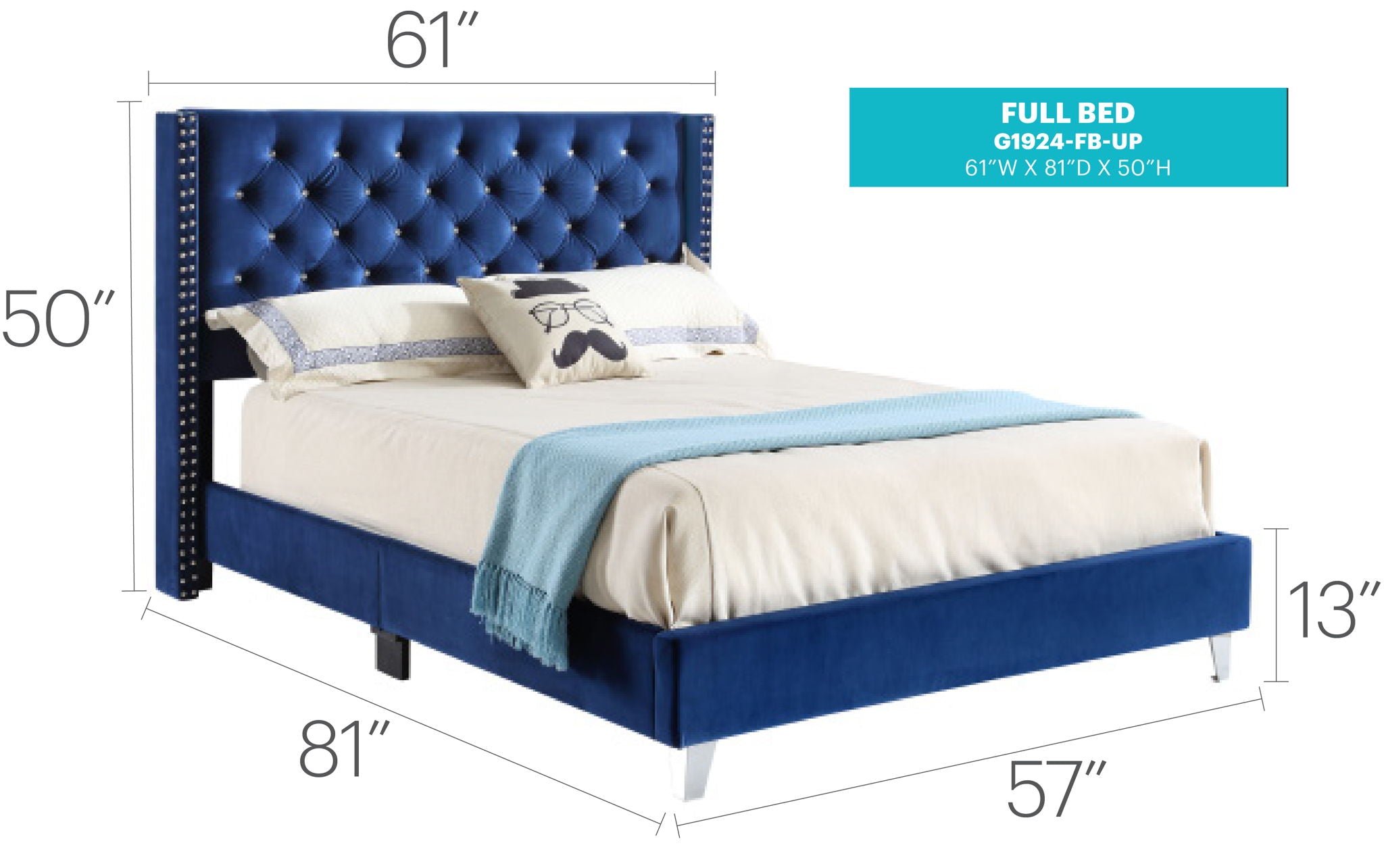 Upholstered Nailhead Trim Chic Bed