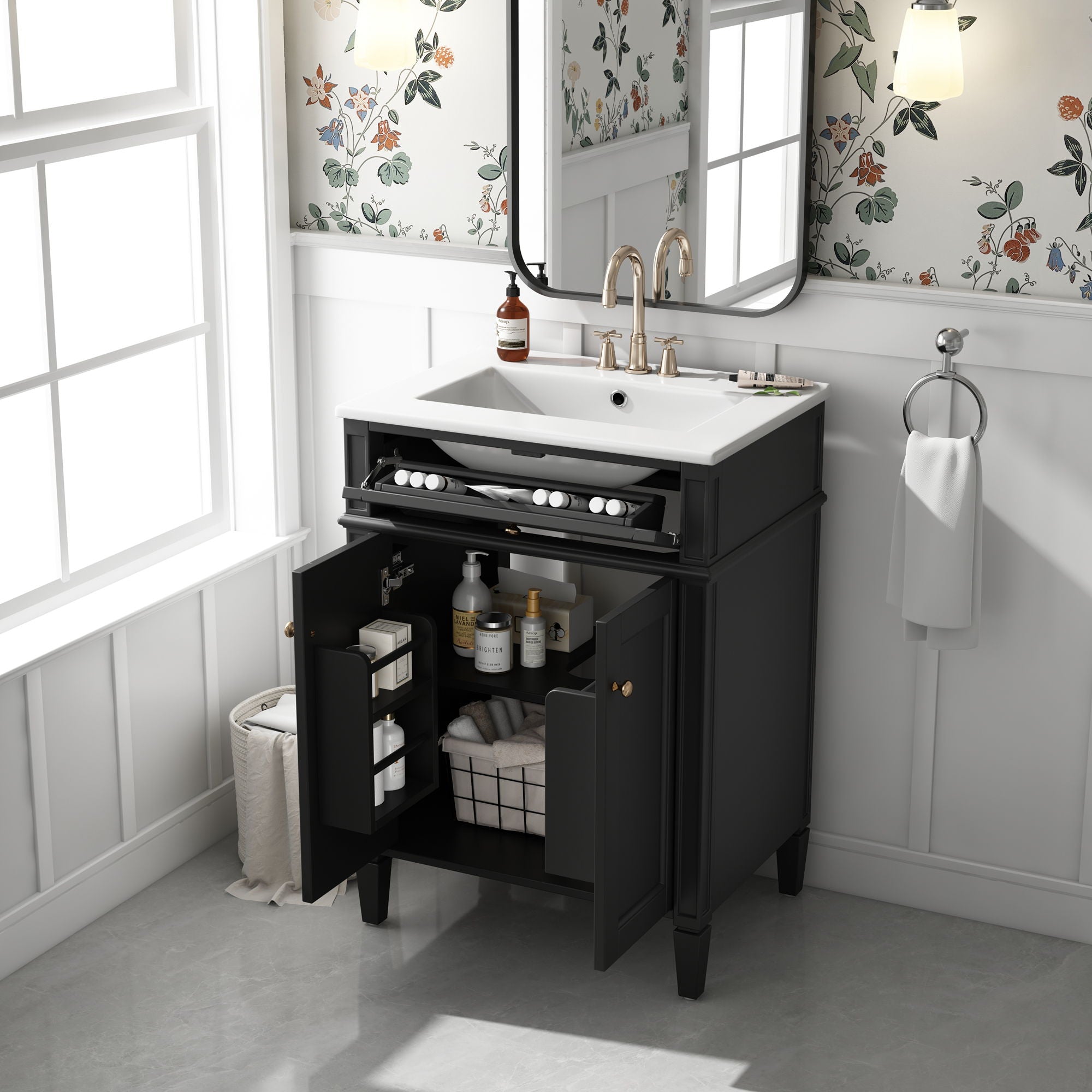 Bathroom Vanity With 2 Doors And Tip Out Drawer, Soft Closing Hinges