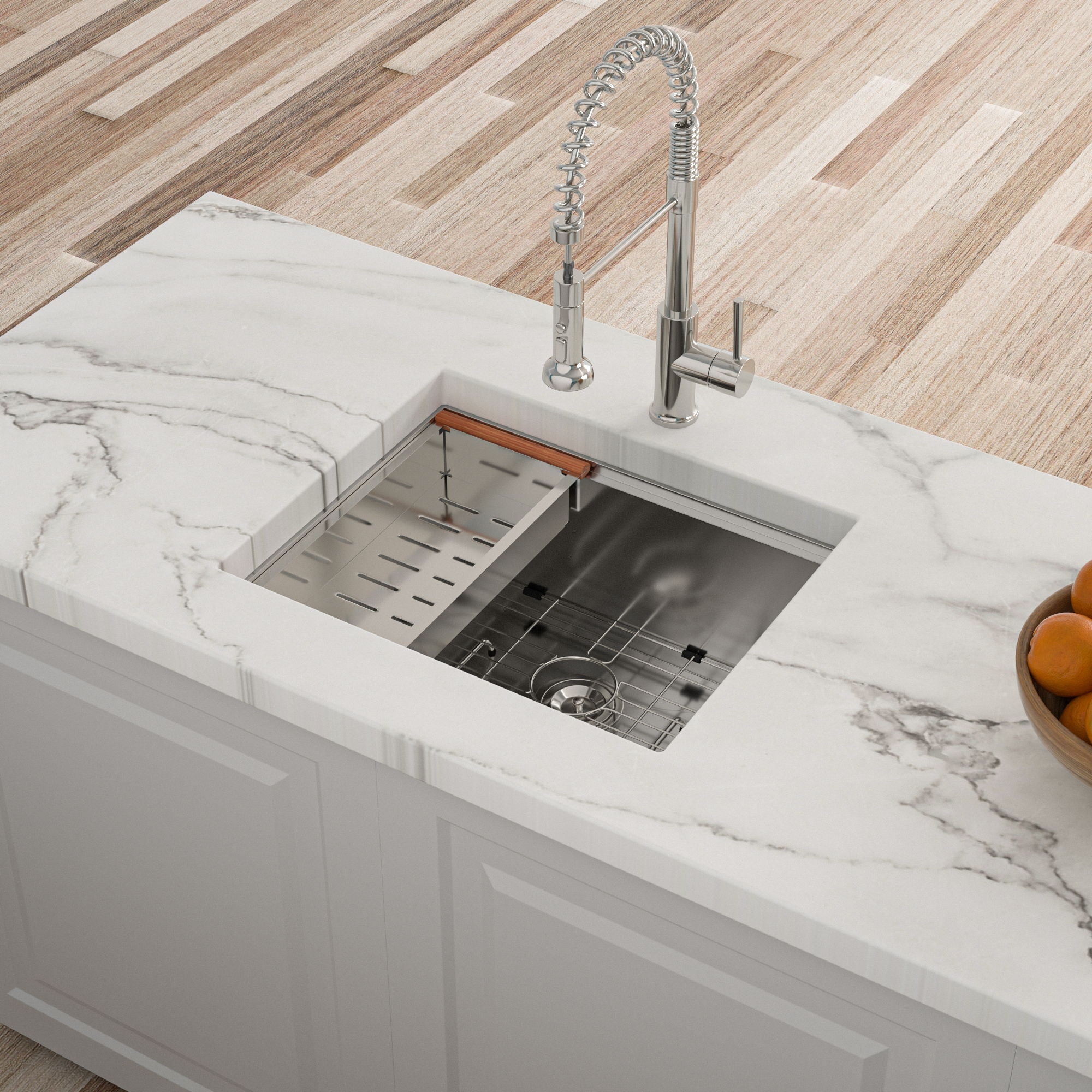 Single Bowl, Undermount Workstation, Kitchen Sink With Accessories
