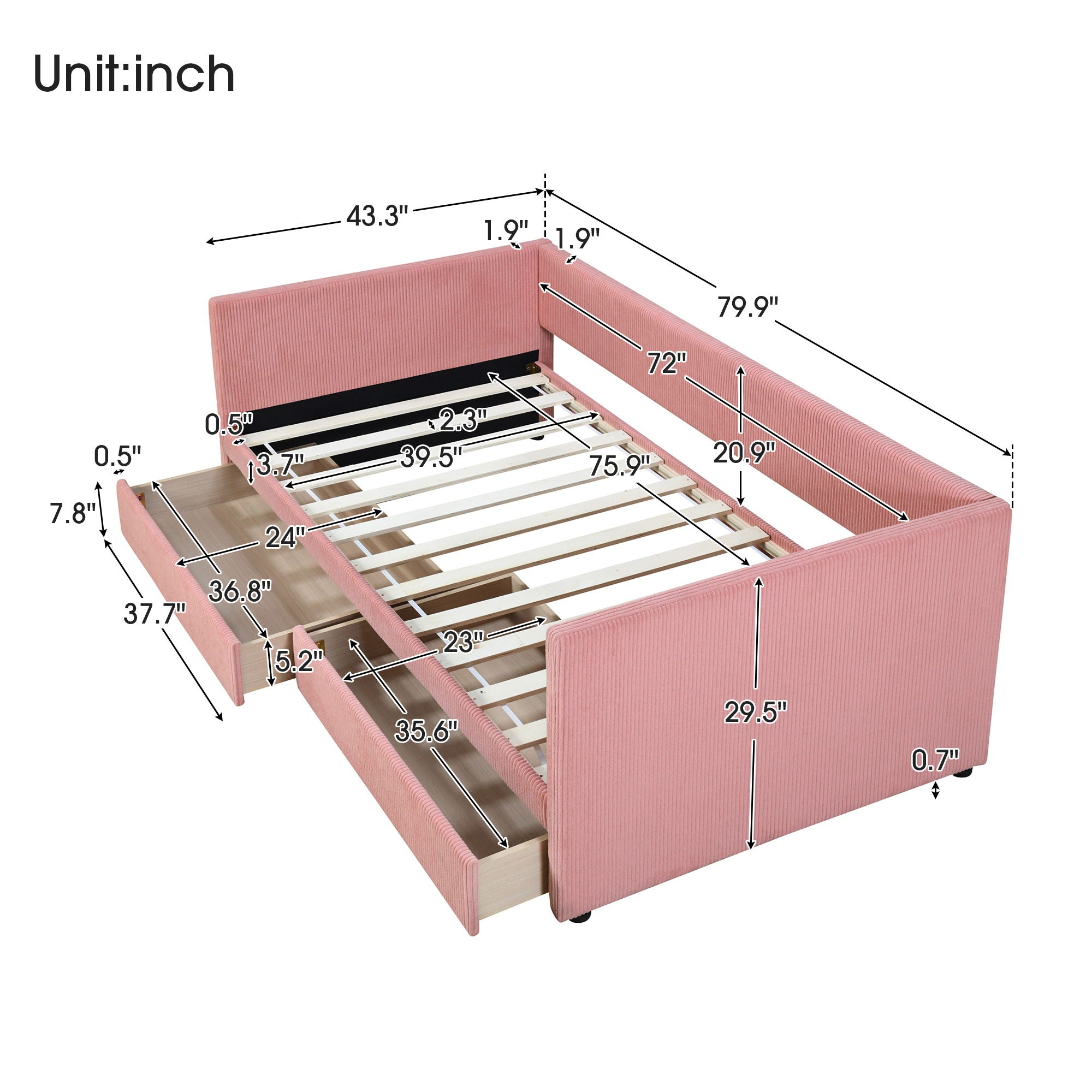 Daybed With Two Drawers And Wood Slat