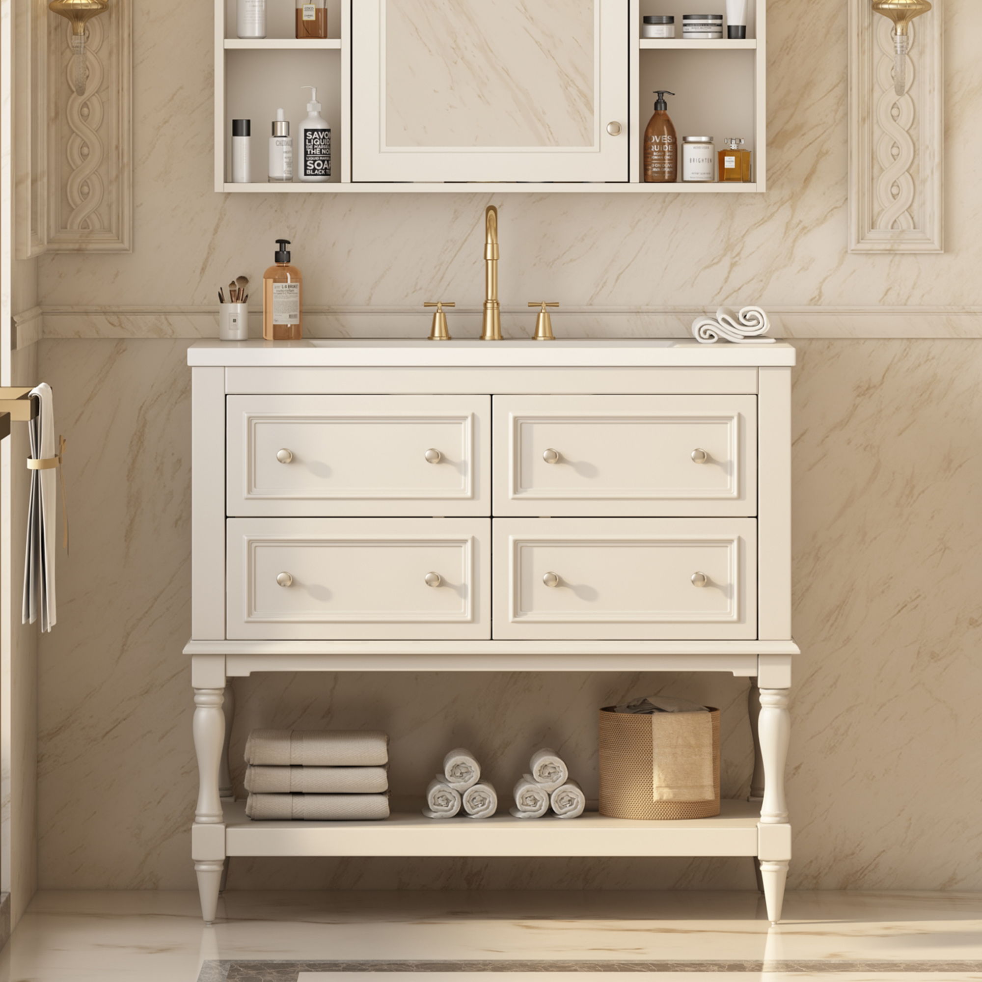 Bathroom Vanity Cabinet With Undermount Sink, 4 Drawer Set