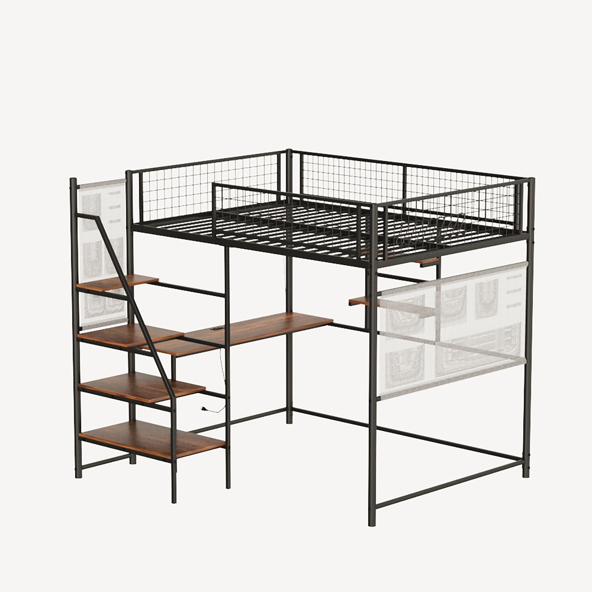 Metal Loft Bed With Built - In Charging Station And LED Light