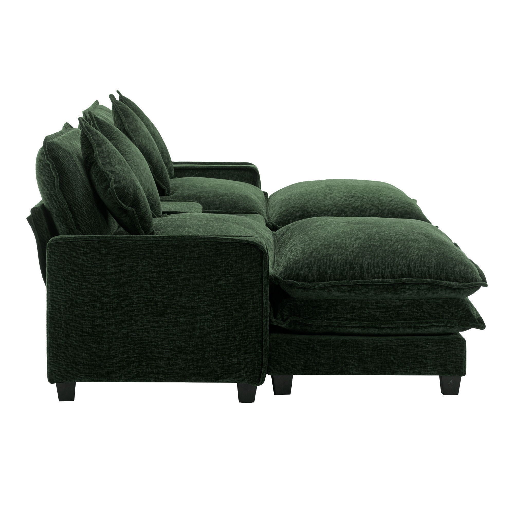 Sectional Sofa Upholstered Sofa With Two Removable Ottoman, Two USB Ports, Two Cup Holders And Large Storage Box For Living Room