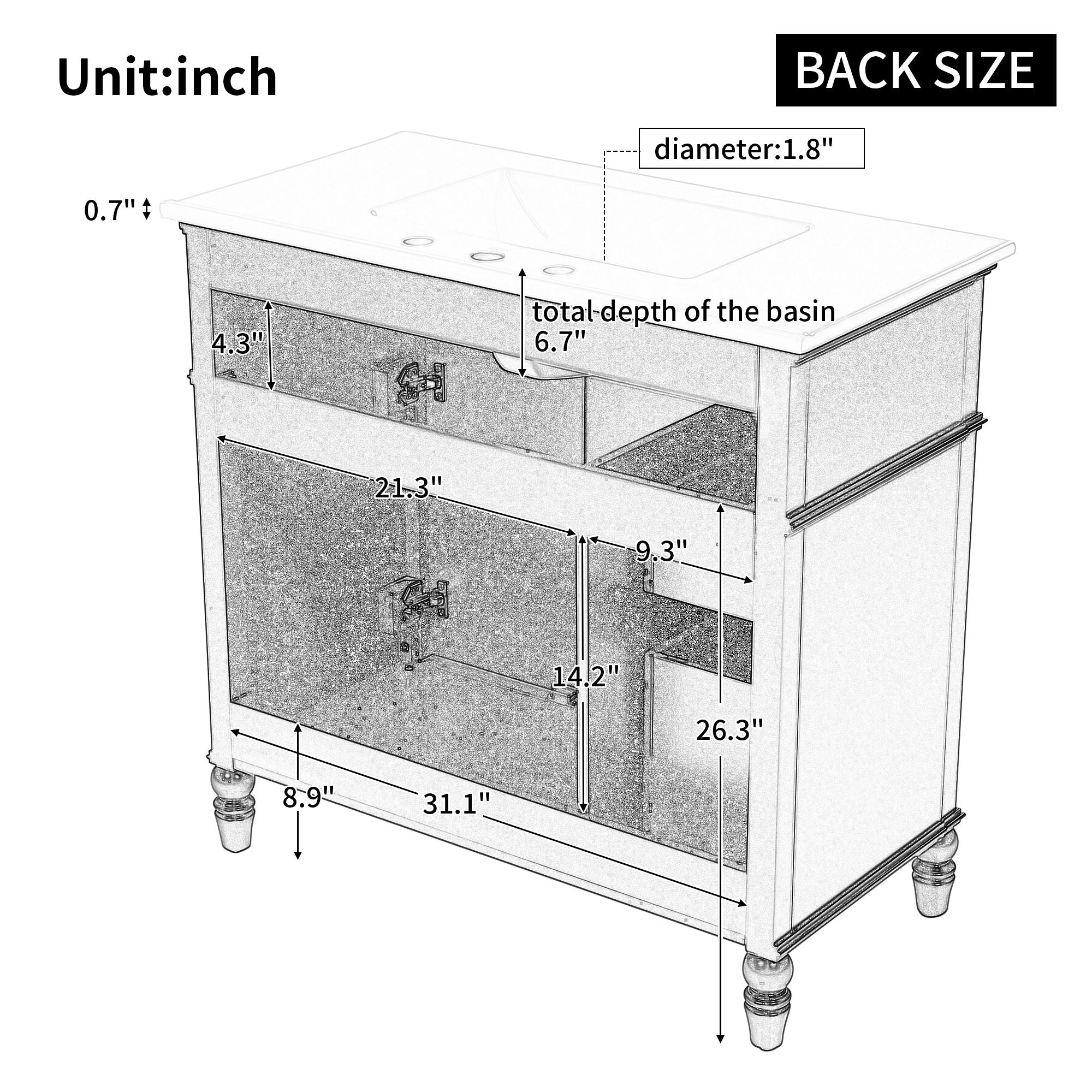 36" Bathroom Vanity With Sink, Freestanding Cabinet With Drawers, 2 Package - Black