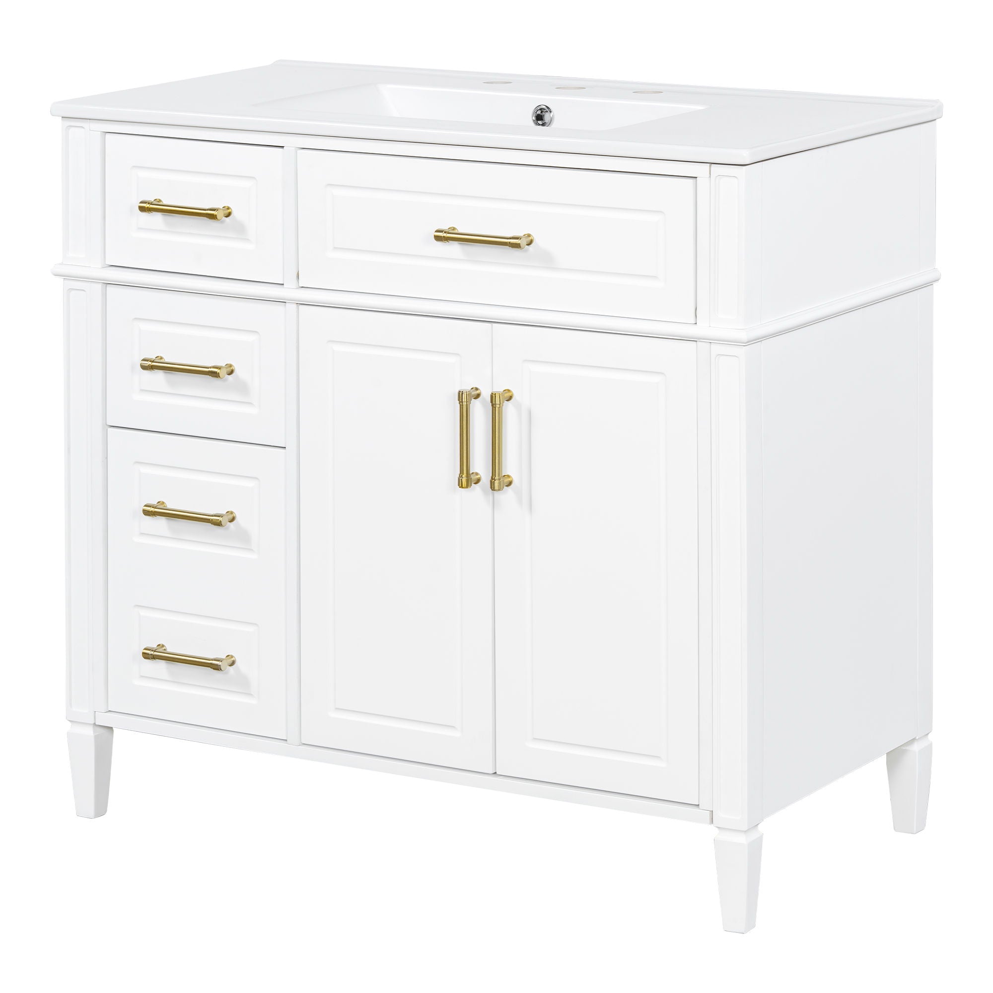 Bathroom Vanity With Sink, 4 Drawers (1 Flip Drawer), 2 Doors & Adjustable Shelf - White