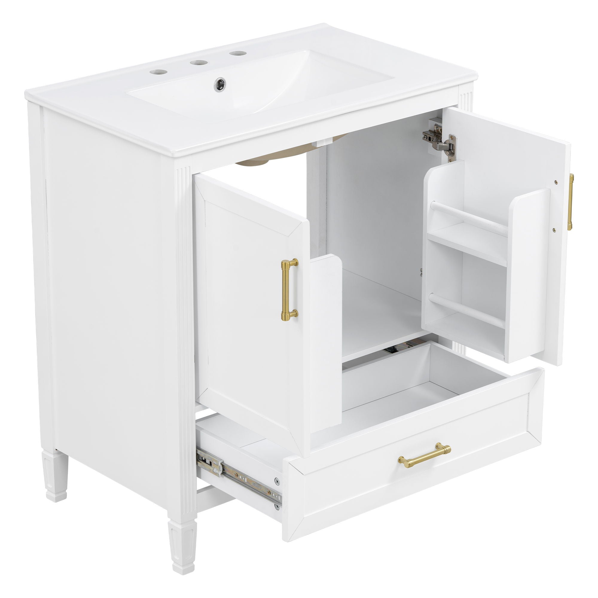 Elegant Fluted Bathroom Vanity With Sink, Soft Close Doors & Drawer