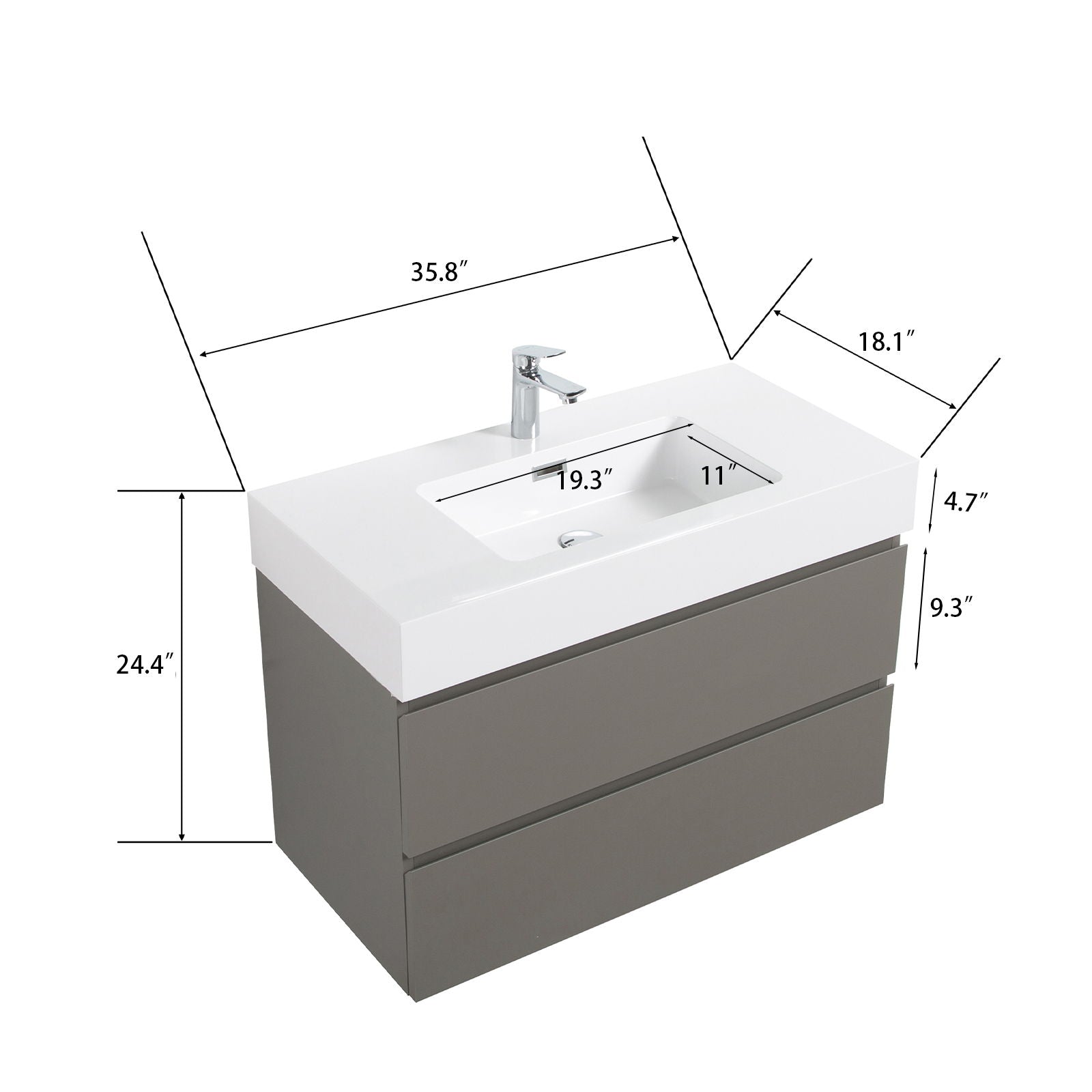 Alice - Bathroom Vanity With Sink, Wall Mounted, Floating
