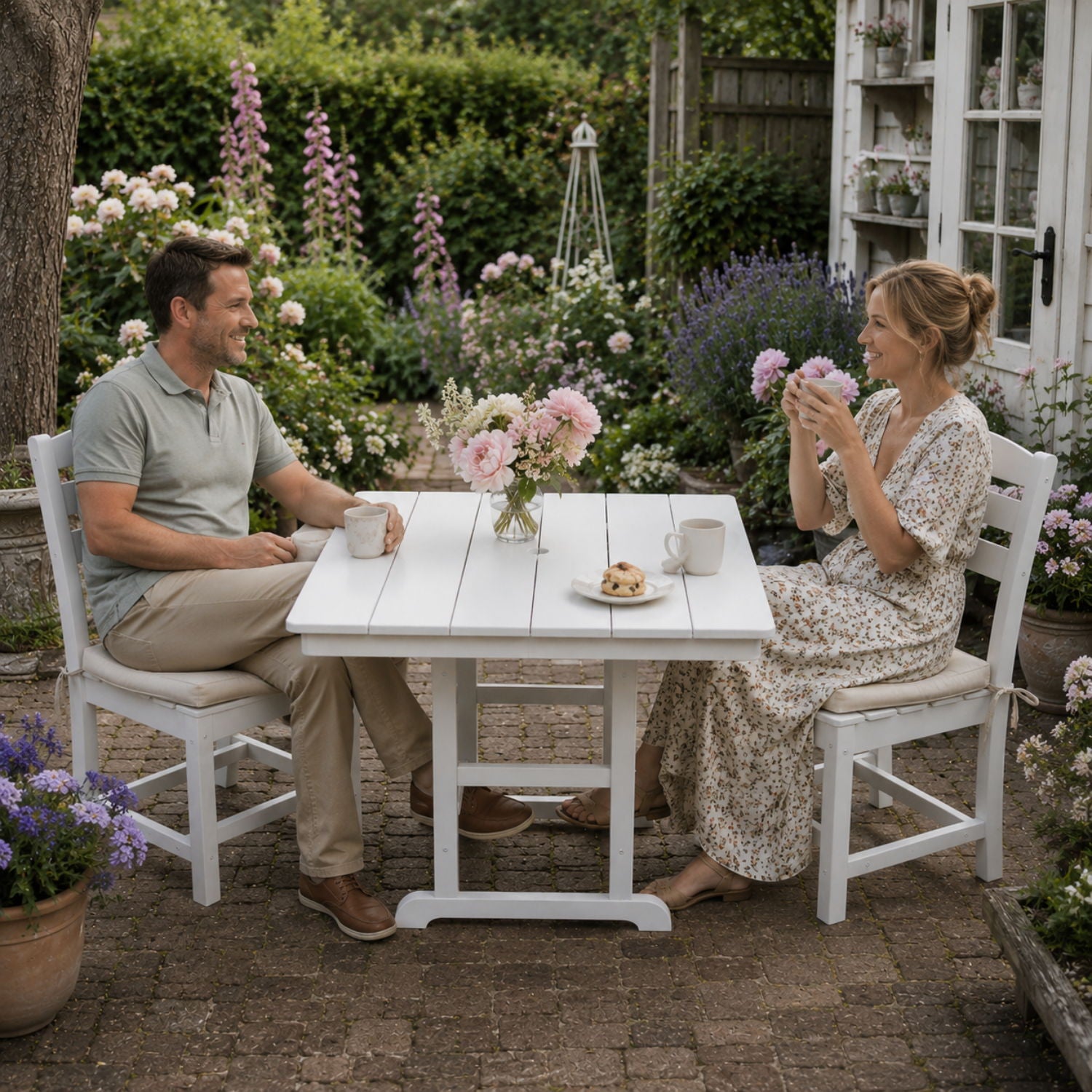 Outdoor Patio Dining Set, Square Table With Umbrella Hole And Armless Chairs