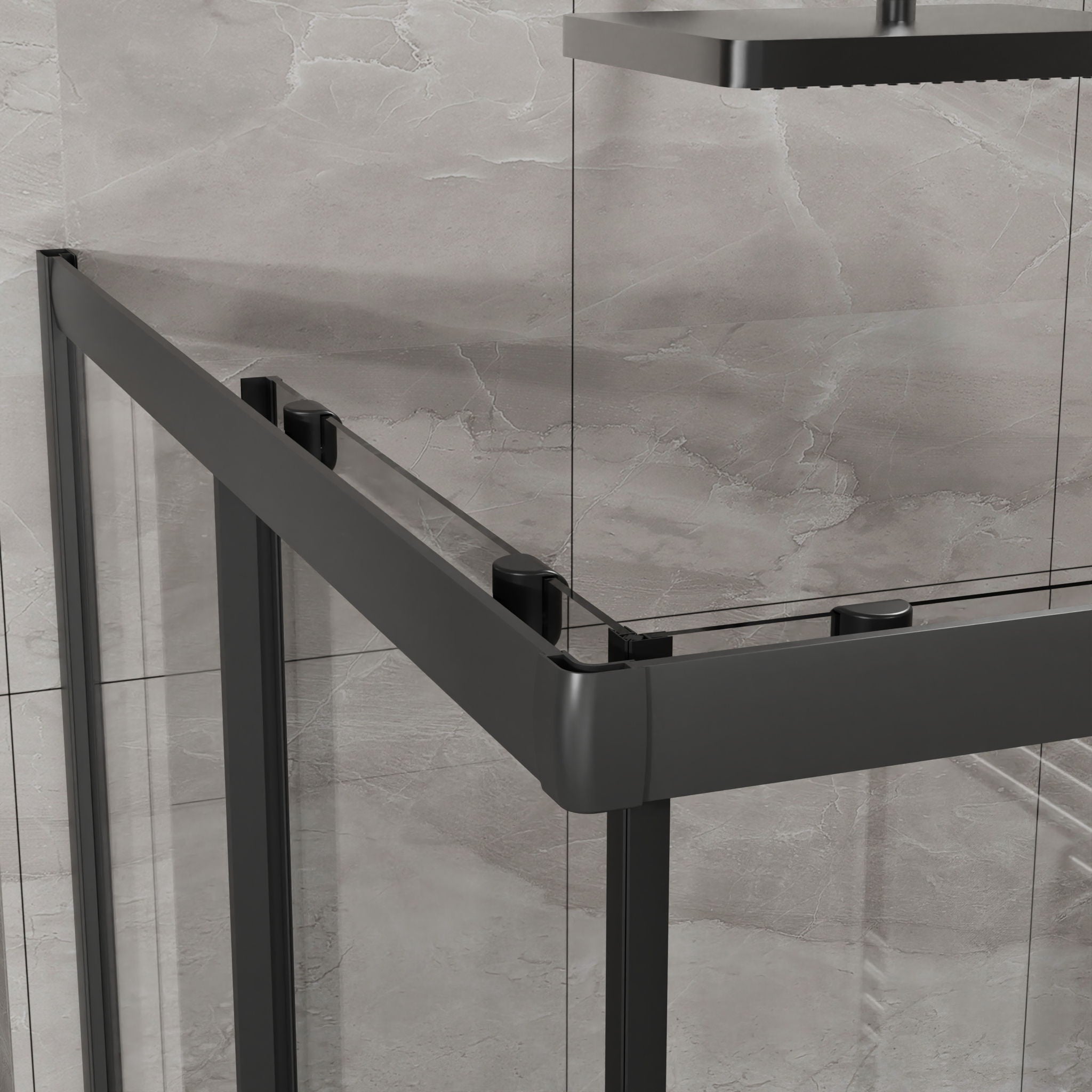 Corner Shower Enclosure, Double Sliding Door With Shower Base - Matte Black