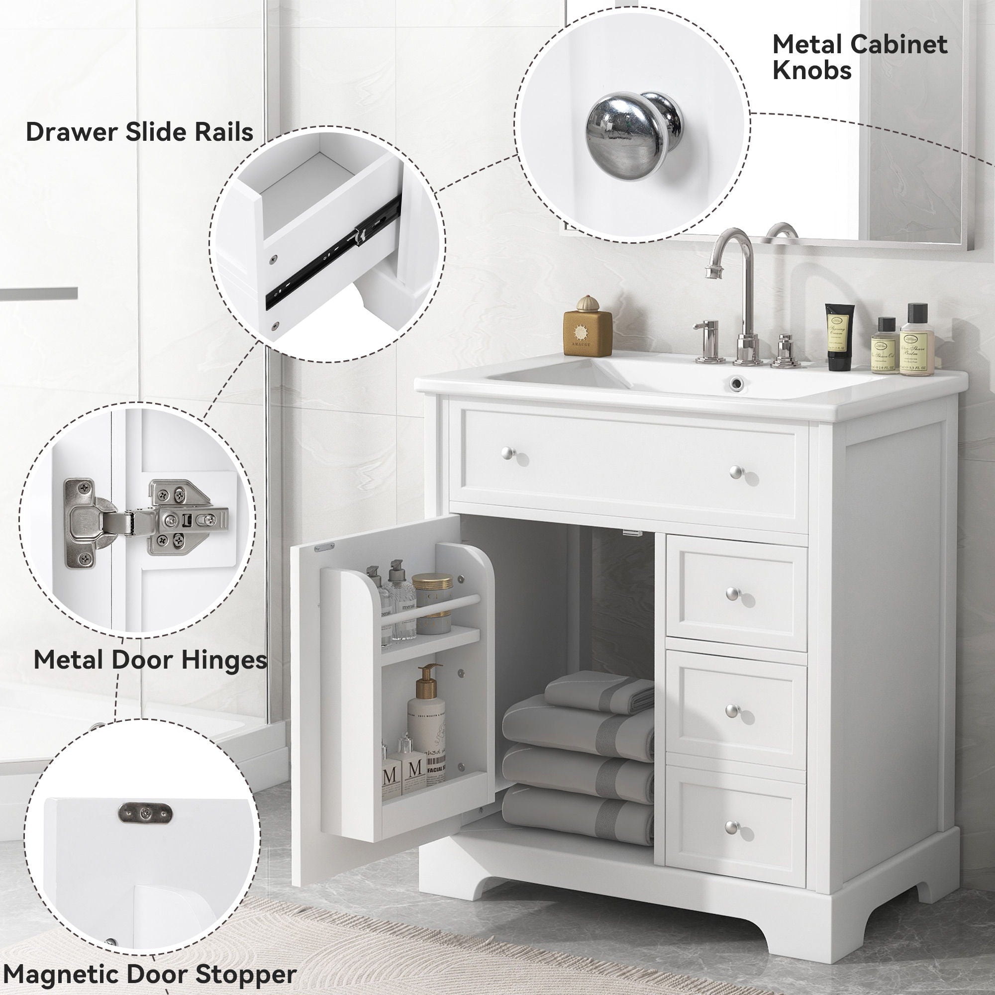 Bathroom Vanity With Sink Top, Cabinet With Door And 2 Drawers - White