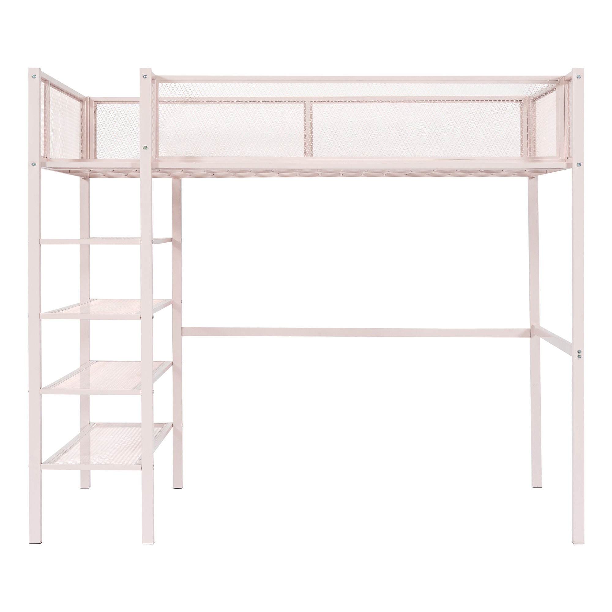 Loft Bed With 4 Tier Shelves And Storage