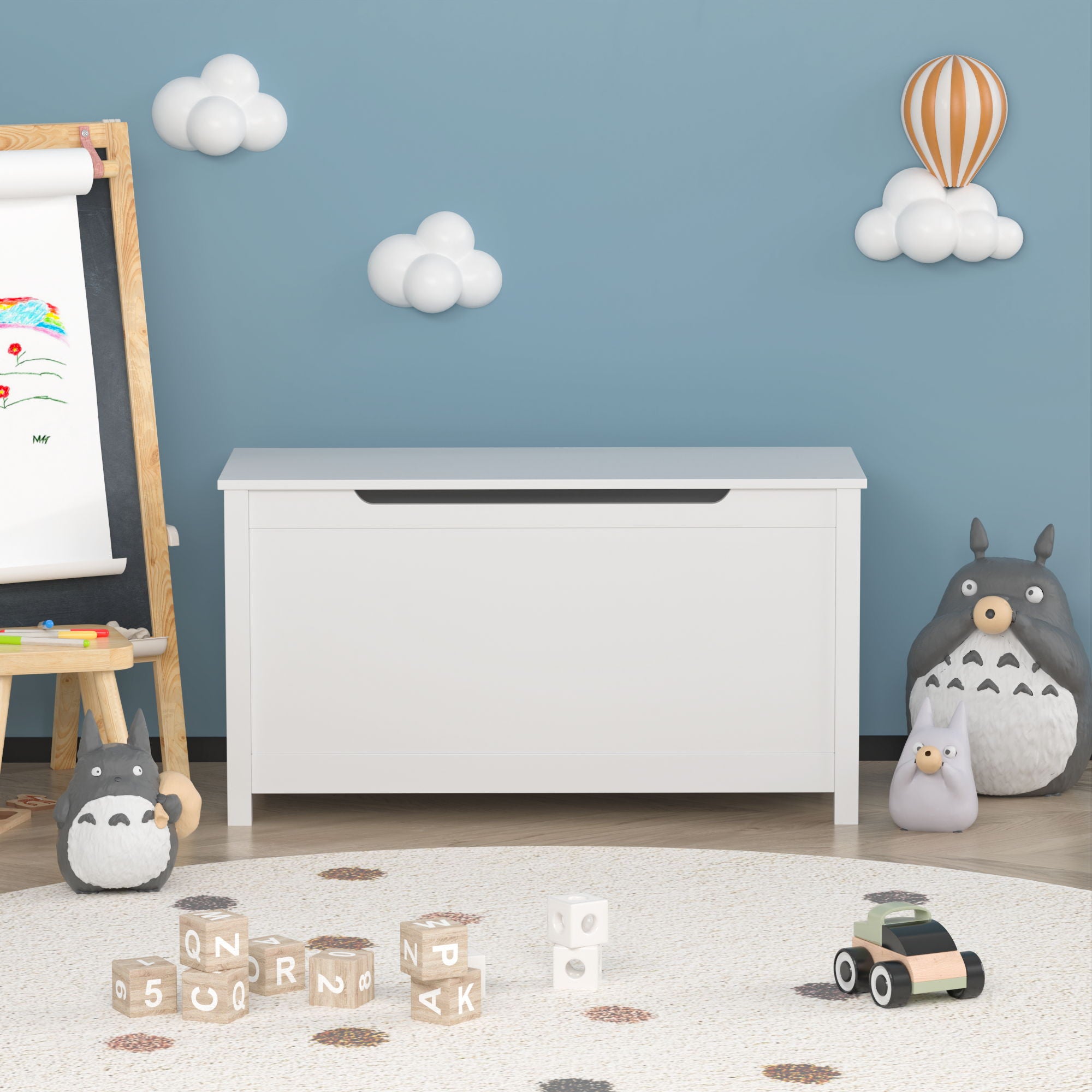 Toy Box Storage With Safety Hinged Lid