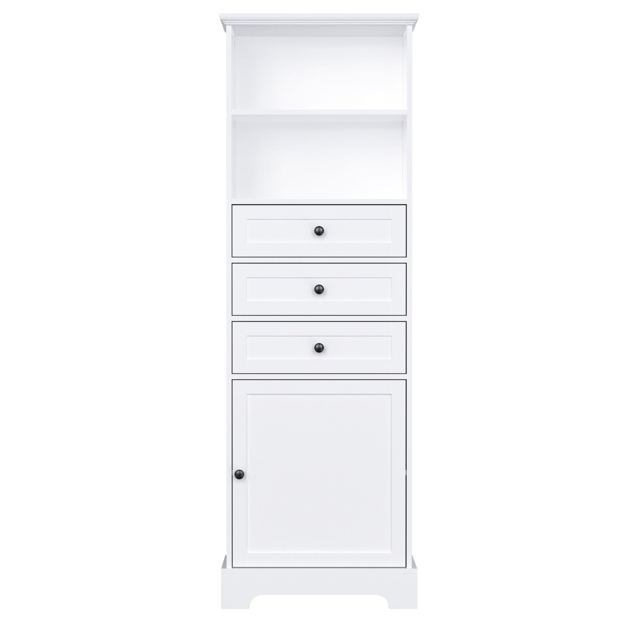 Tall Storage Cabinet With 3 Drawers And Adjustable Shelves For Bathroom