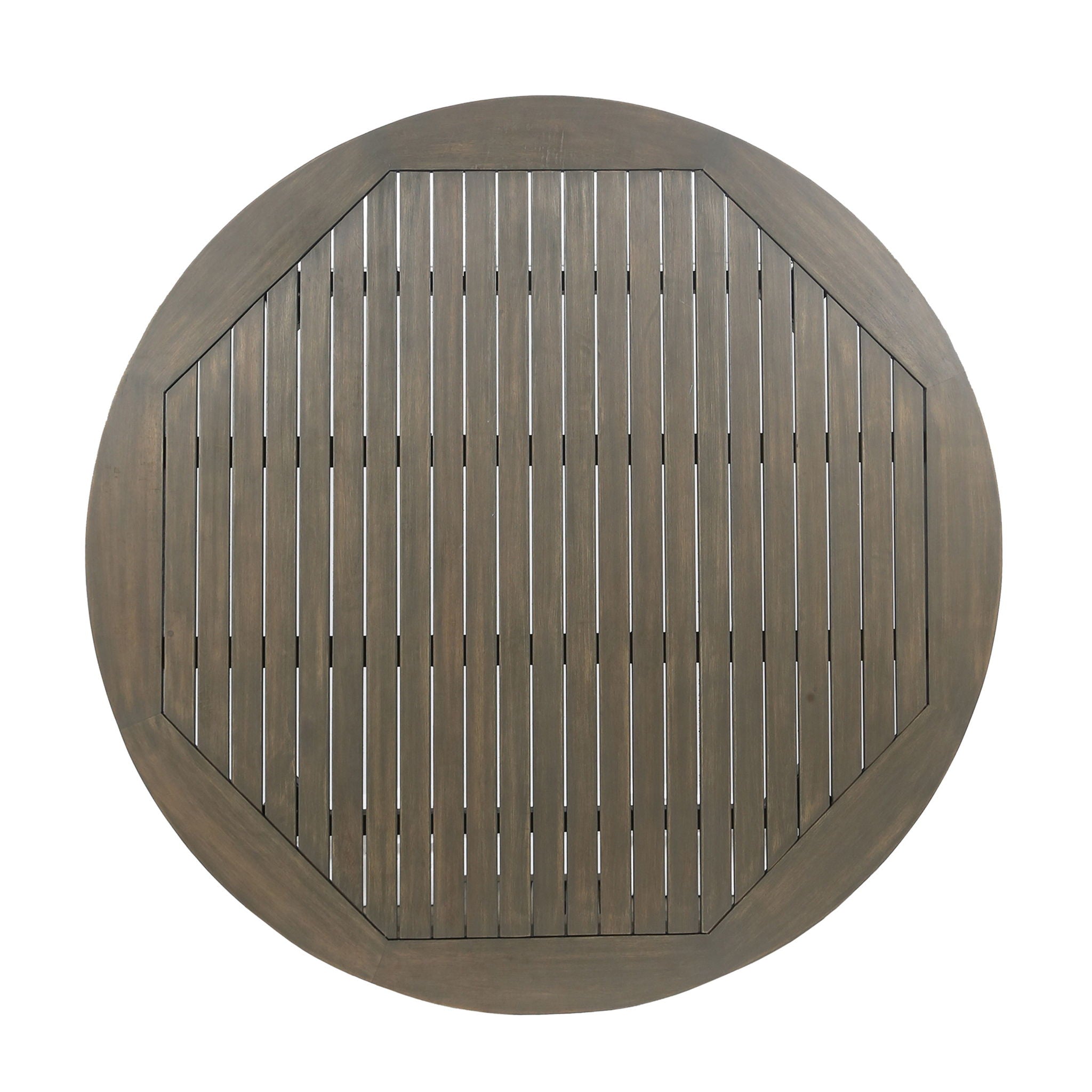 Round Outdoor Patio Table With Slatted Top - Gray
