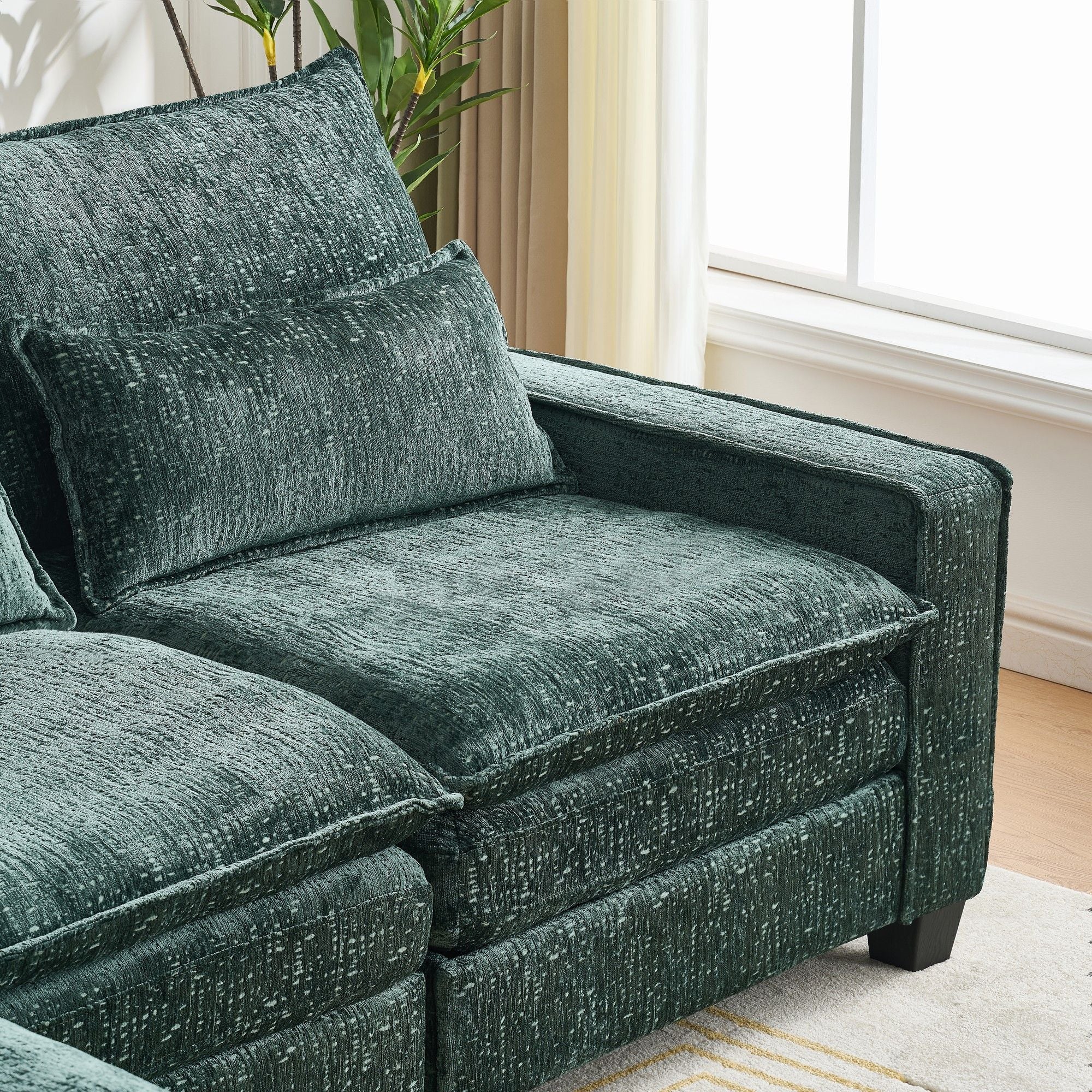Modern Comfy L Shaped Sectional Sofa With Movable Ottoman