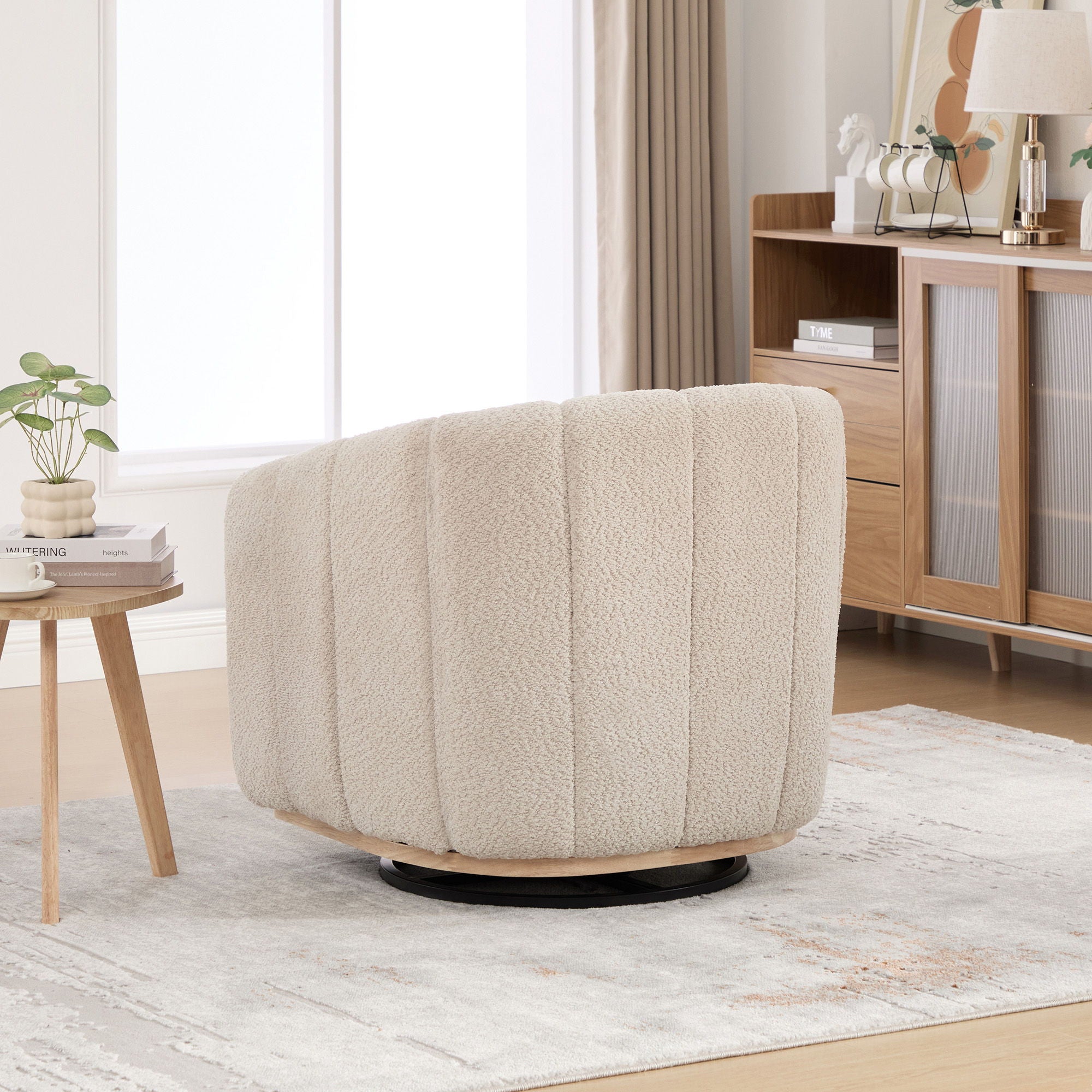 Swivel Upholstered Barrel Chair With Metal Base