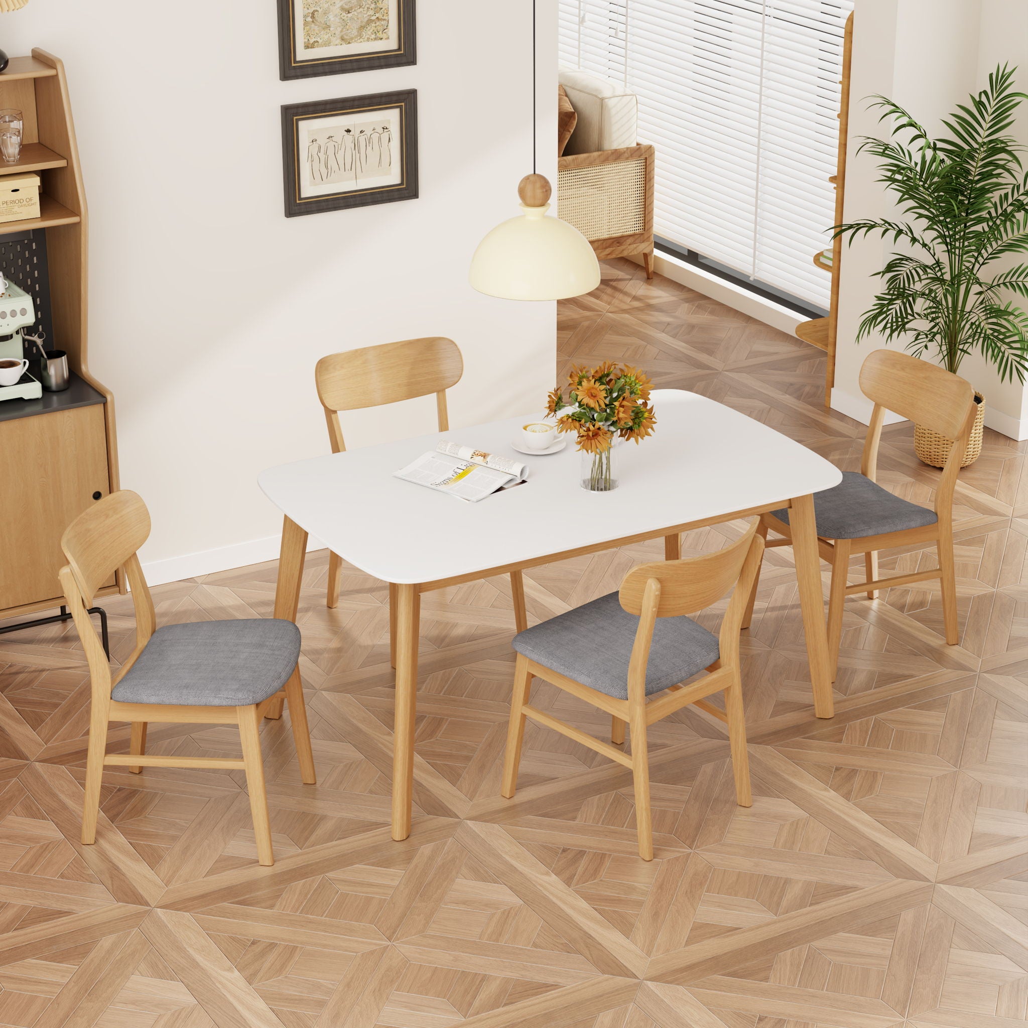5 Piece Dining Set With Table And Upholstered Chairs