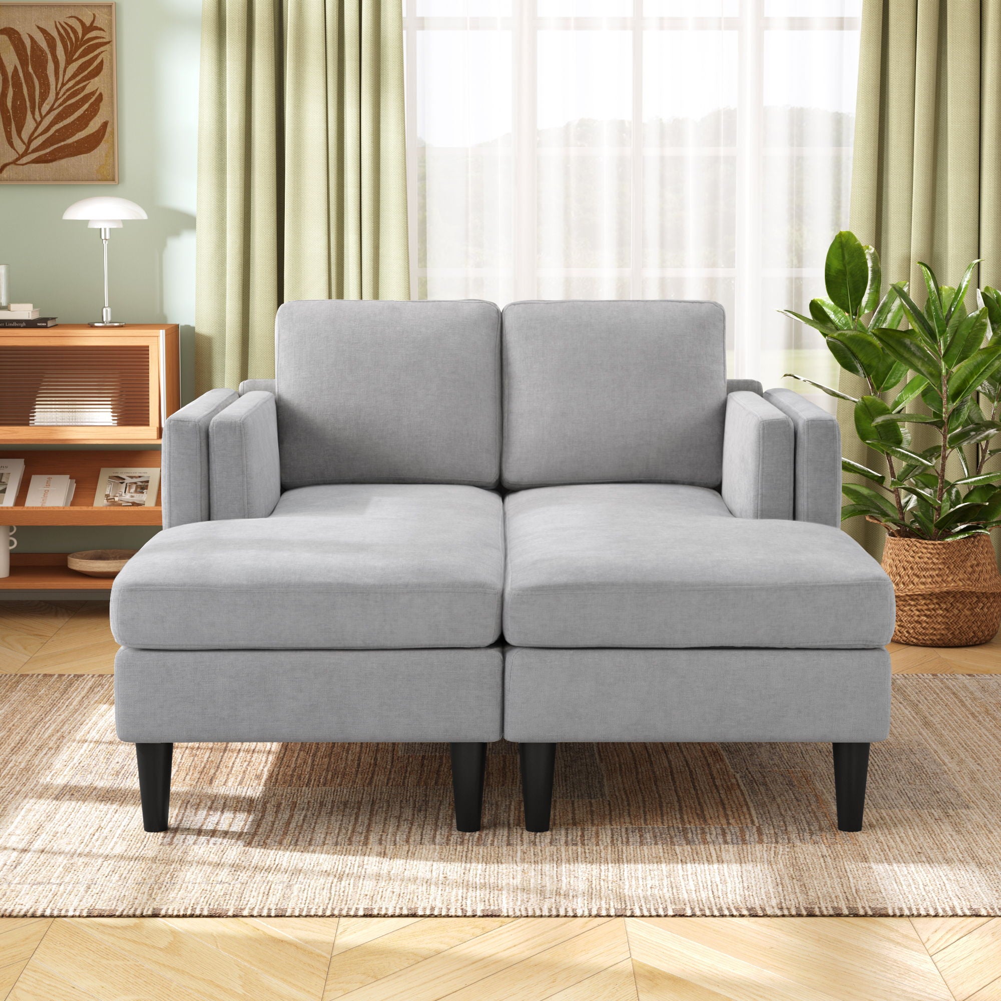 Chaise Lounge Sofa Bed With Dual Layer Armrests For Living Room