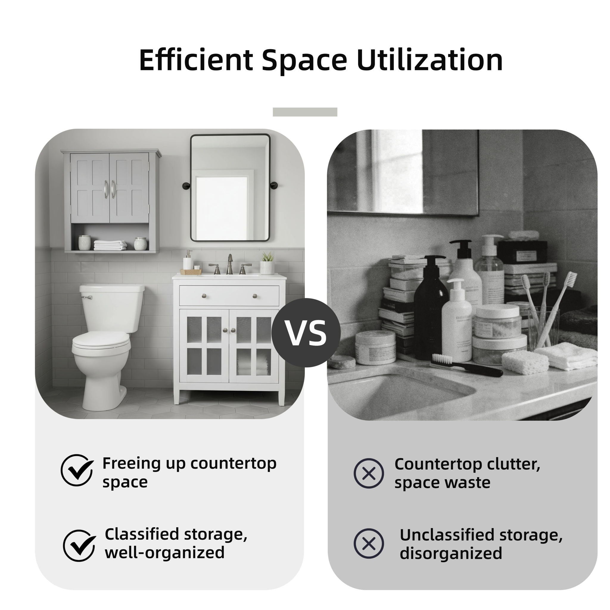 Multi Functional Wall Mounted Cabinet With Adjustable Shelves For Bathroom