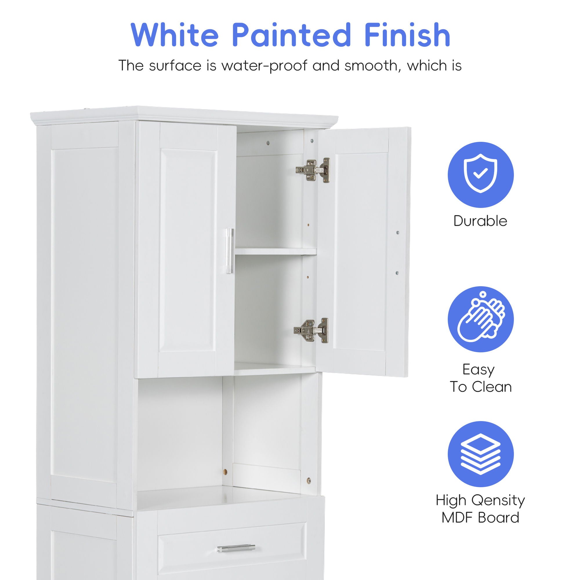 Tall Bathroom Cabinet With Tilt-Out Laundry Basket And Upper Storage