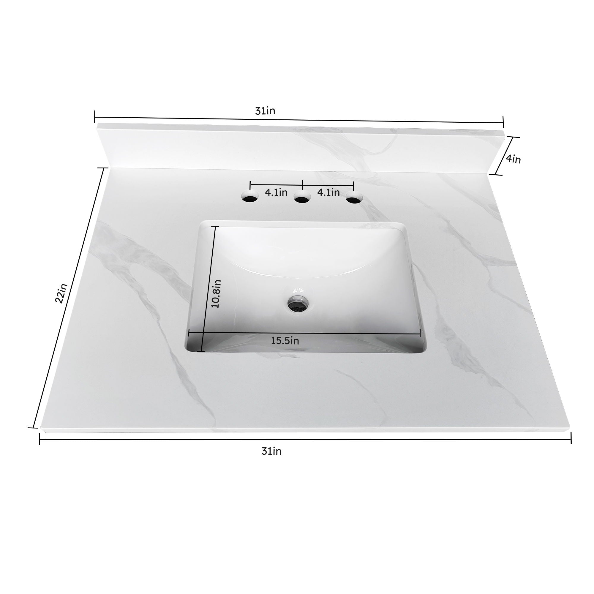 Bathroom Vanity Top With Undermount Sink, 3 Pre Drilled Holes