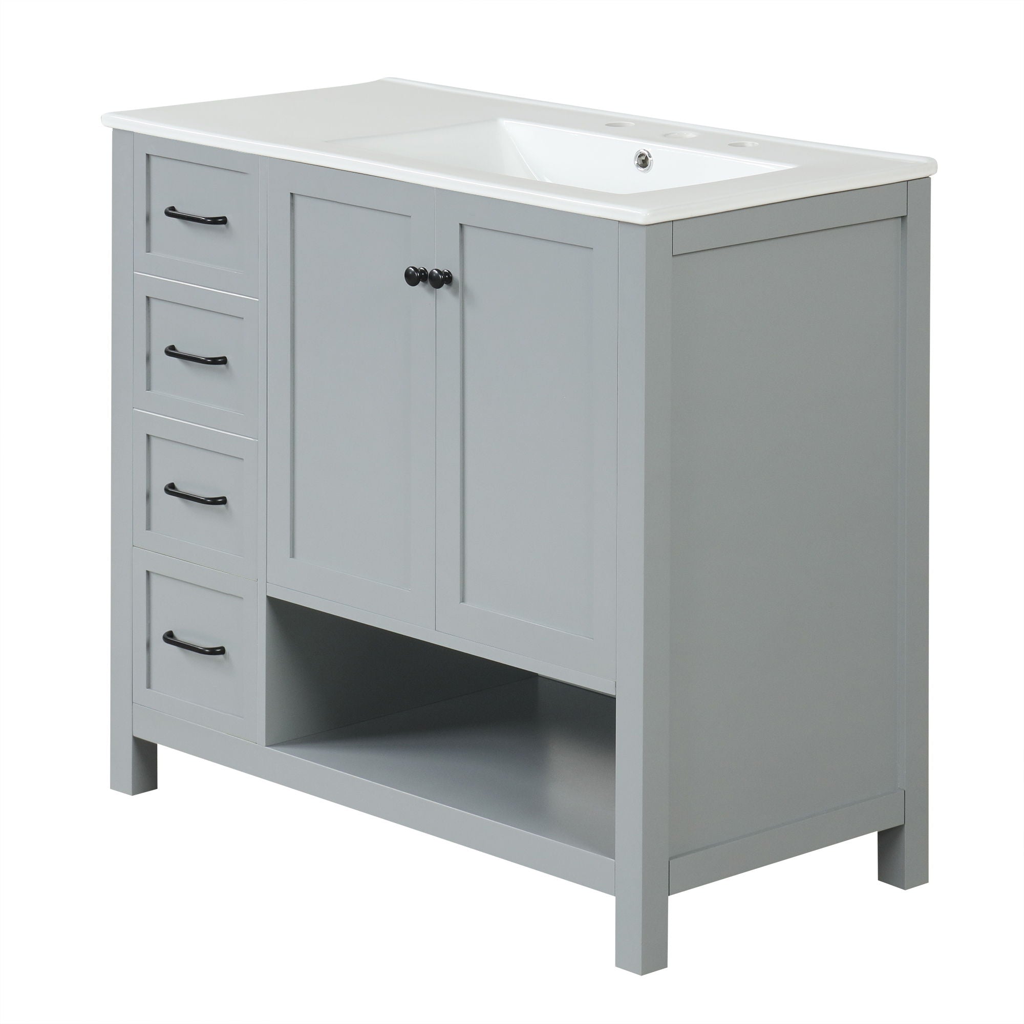 Bathroom Vanity With Sink Top, Bathroom Vanity Cabinet With 2 Doors And 2 Drawers, Open Shelf