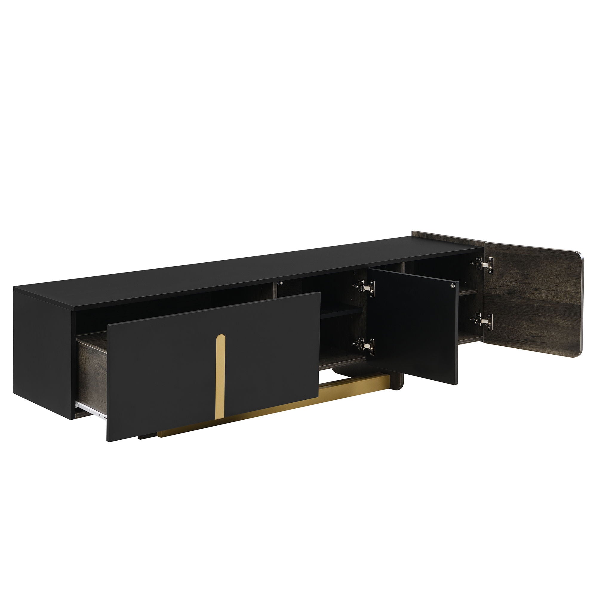 TV Stand With 1 Drawer, 2 Cabinets And Adjustable Shelves