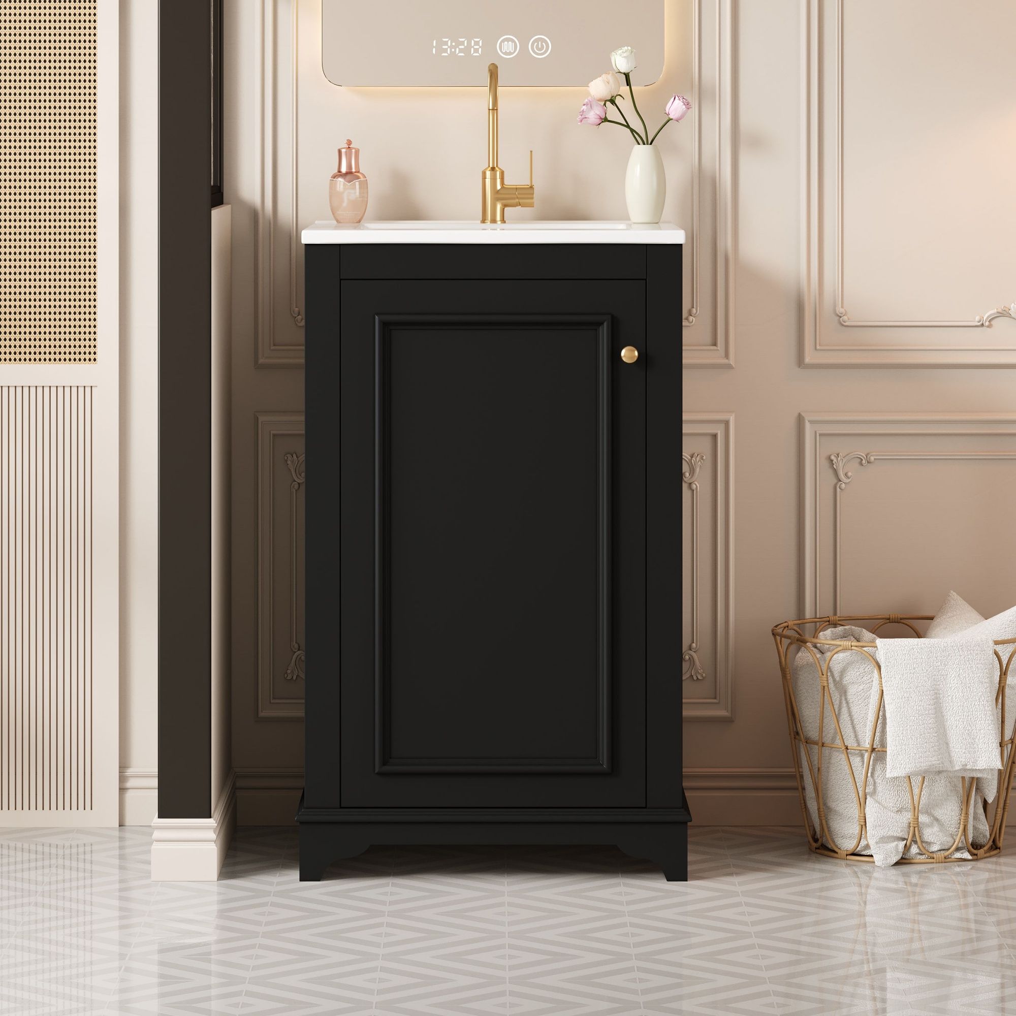 Bathroom Vanity With Sink, Freestanding Single Cabinet Set, Soft Close Door, Adjustable Shelf