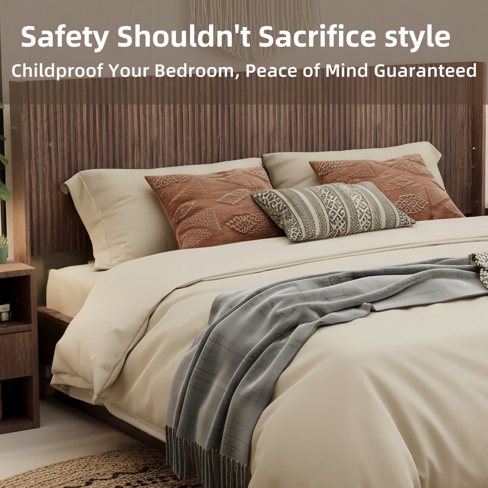 Queen Headboard Only, Fluted Panel Design - Walnut