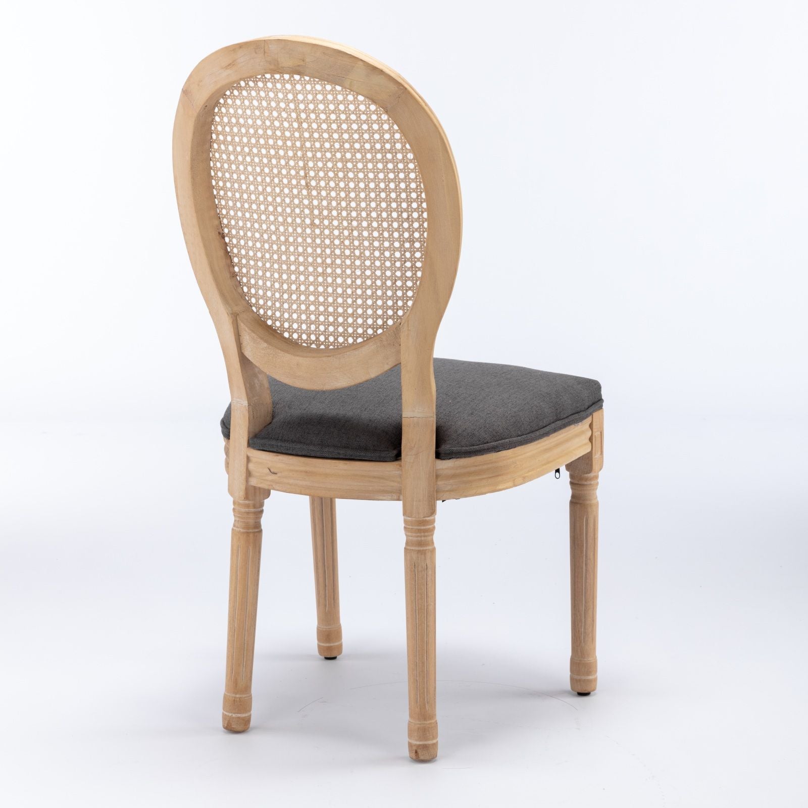 French Style Solid Wood Frame Antique Painting Fabric Rattan Back Dining Chair (Set of 2)