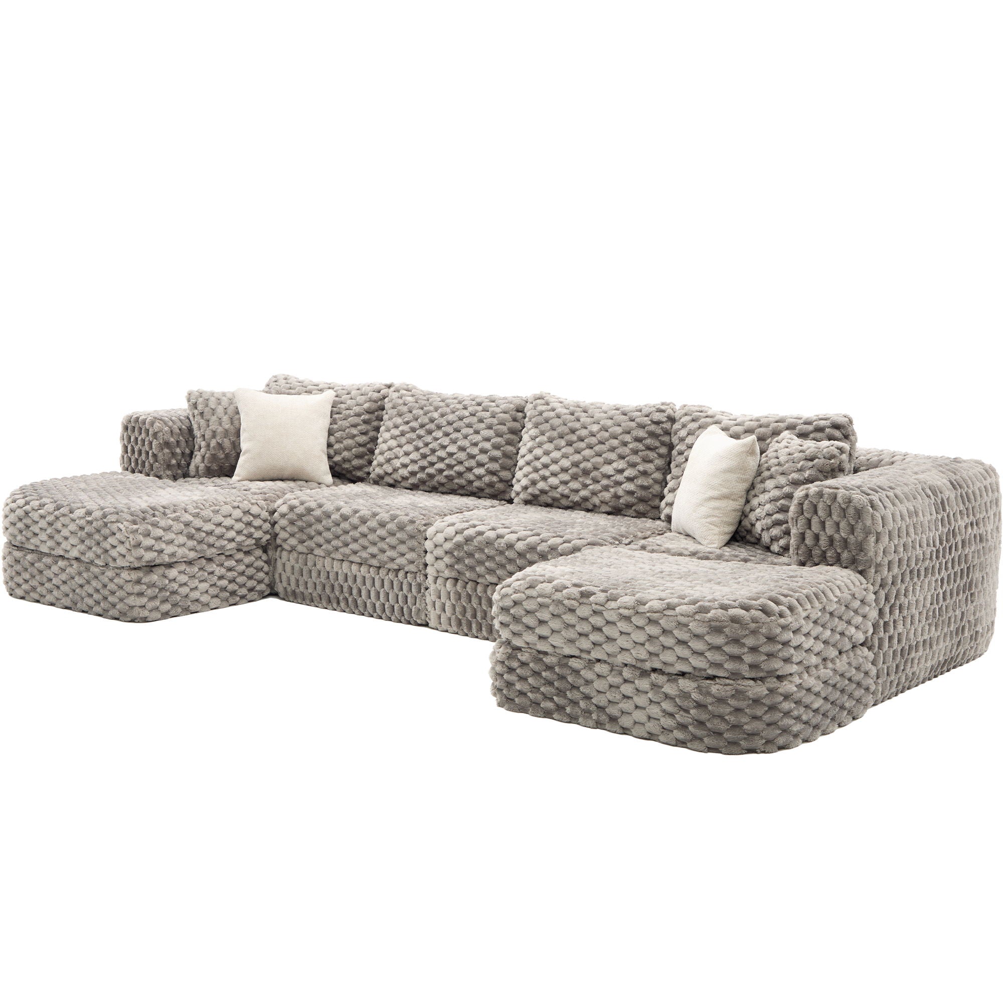 Modular Sectional Sofa, Boneless Couch With 2 Movable Ottomans