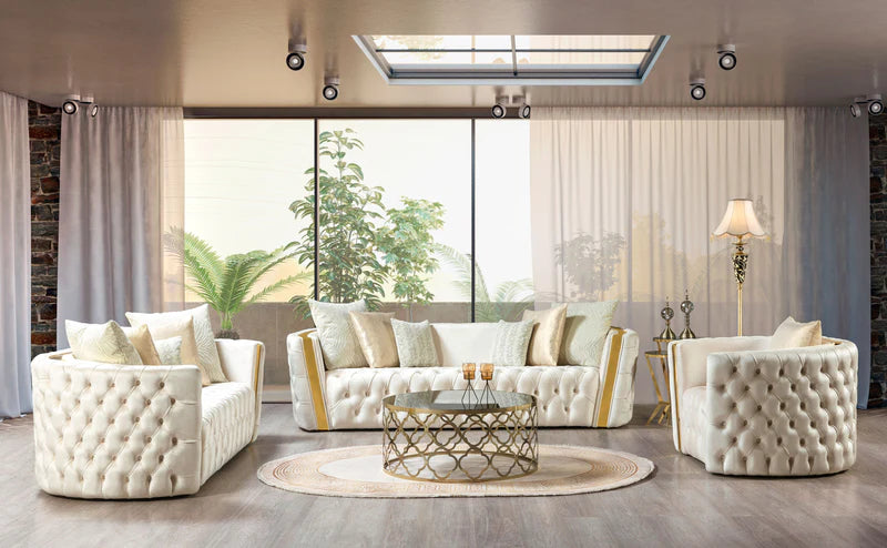 Fanci Ivory Velvet Sofa & Loveseat
