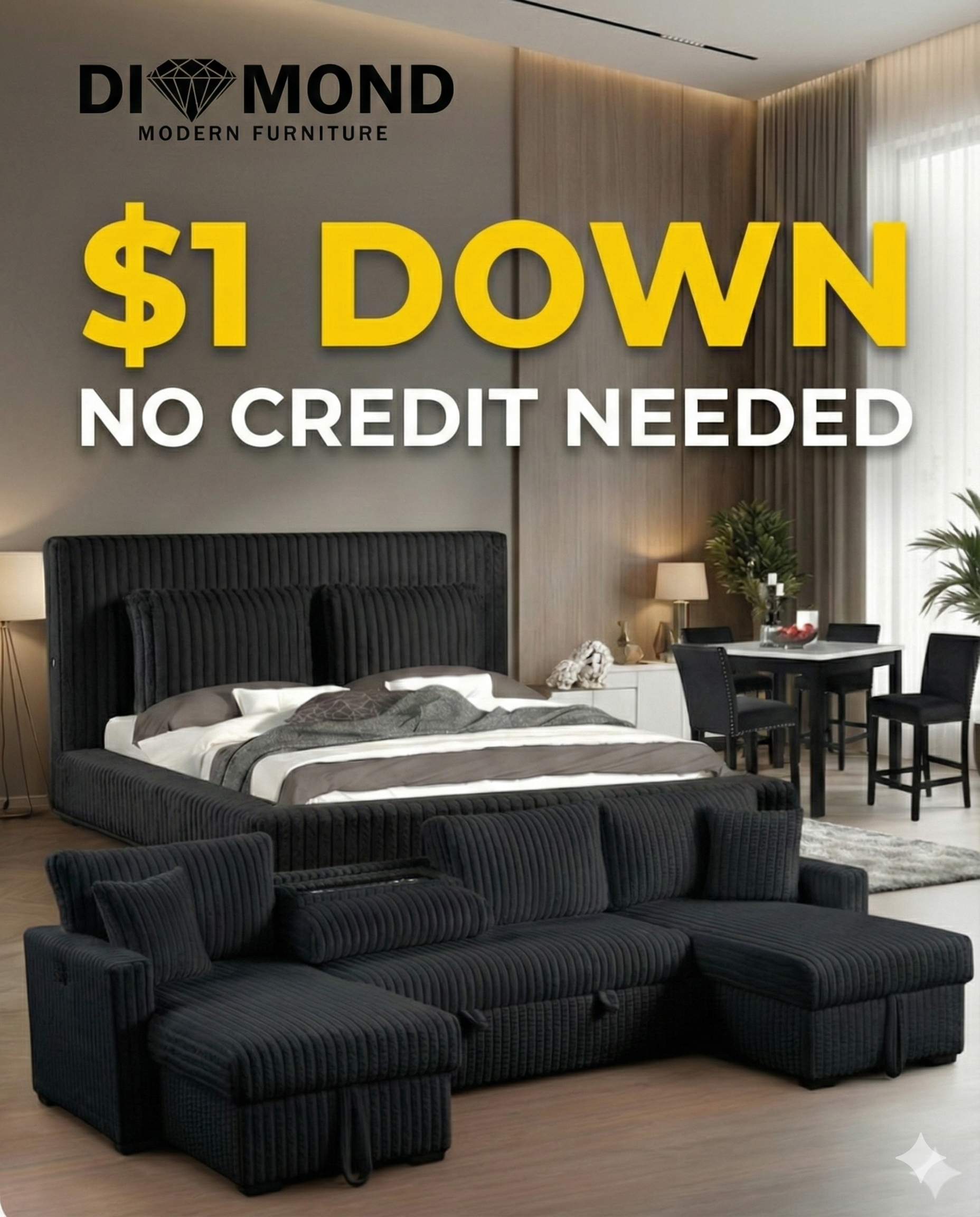 Lauren 2 Black 3 Room Package