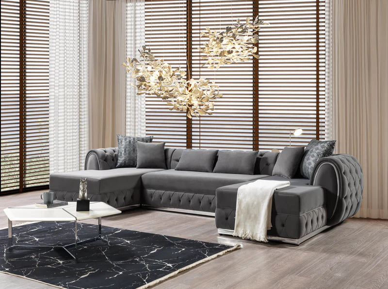 Jessie Gray Velvet Double Chaise Sectional