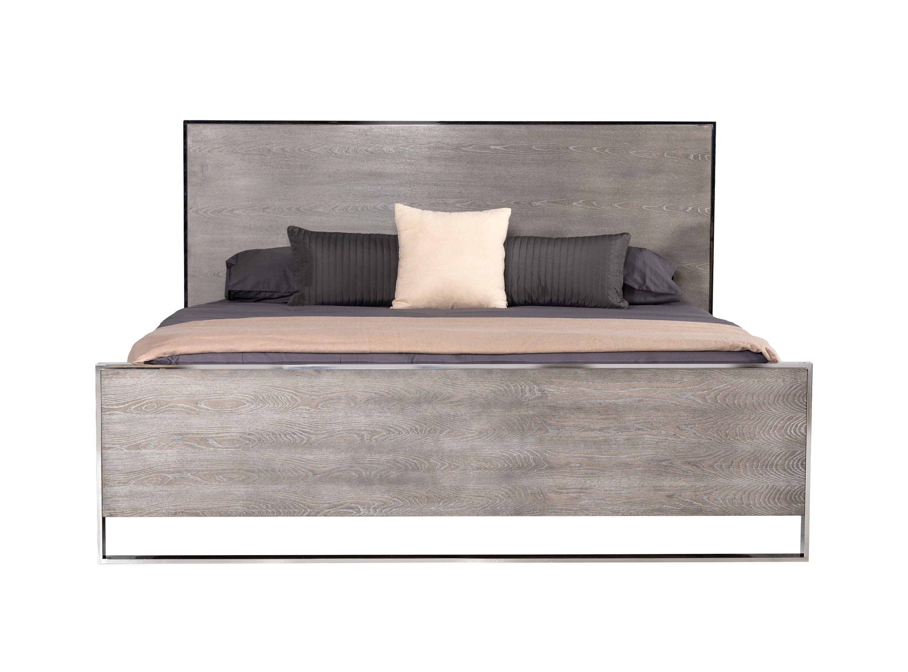 Modrest Charlene Modern Grey Elm & Stainless Steel Bed