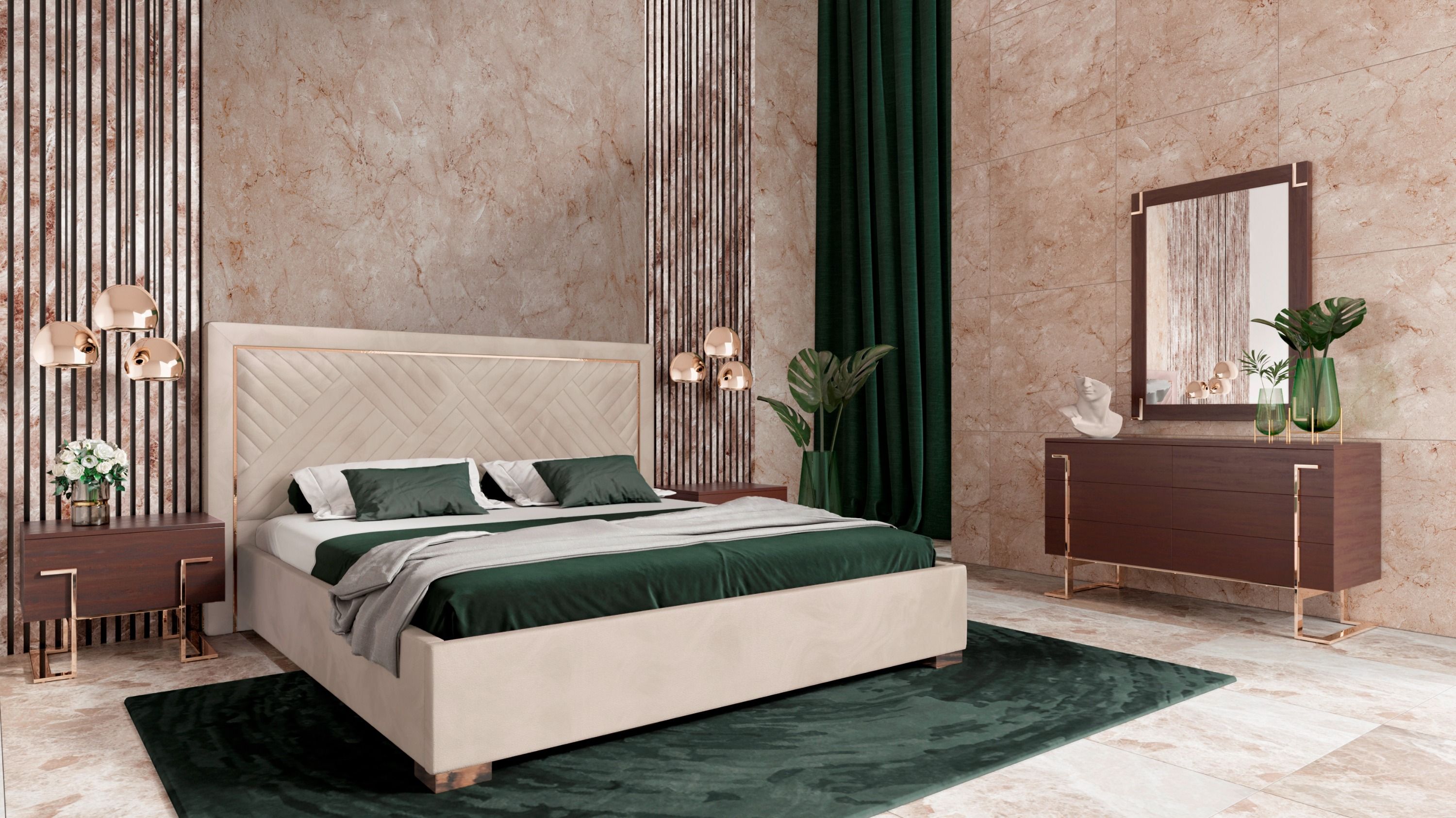 Modrest Corrico - Modern Off White and Champagne Gold Bedroom Set