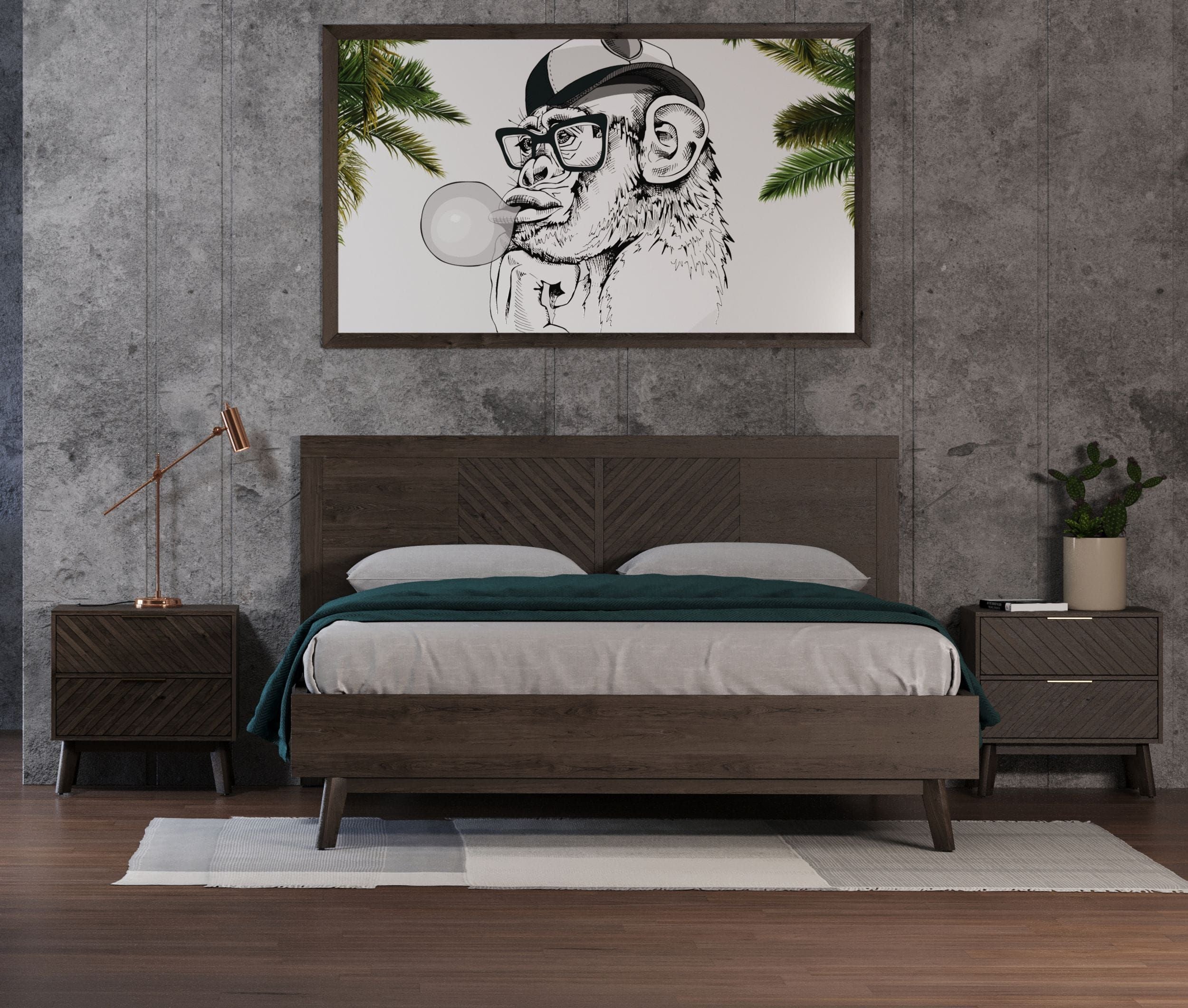 Modrest Daisy Mid-Century Dark Acacia Bed