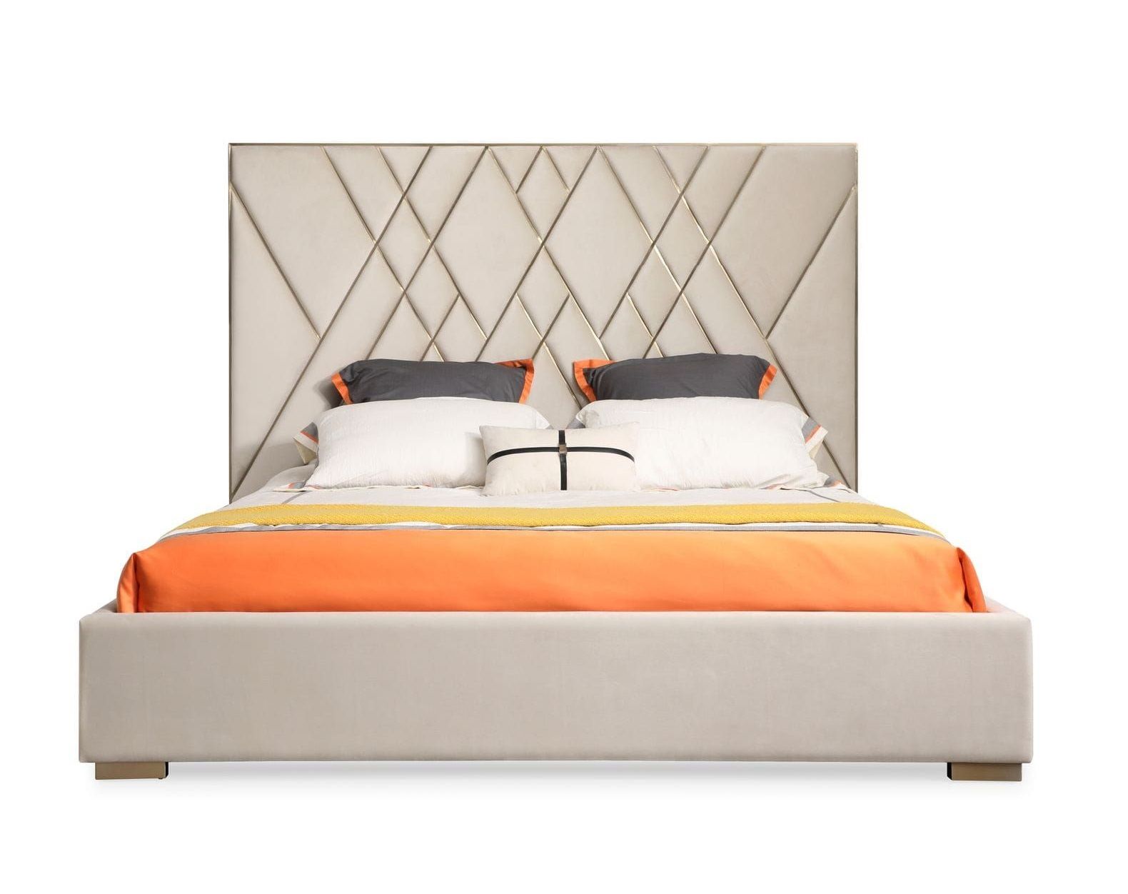 Modrest Eldora - Glam Beige Velvet and Brushed Brass Bed