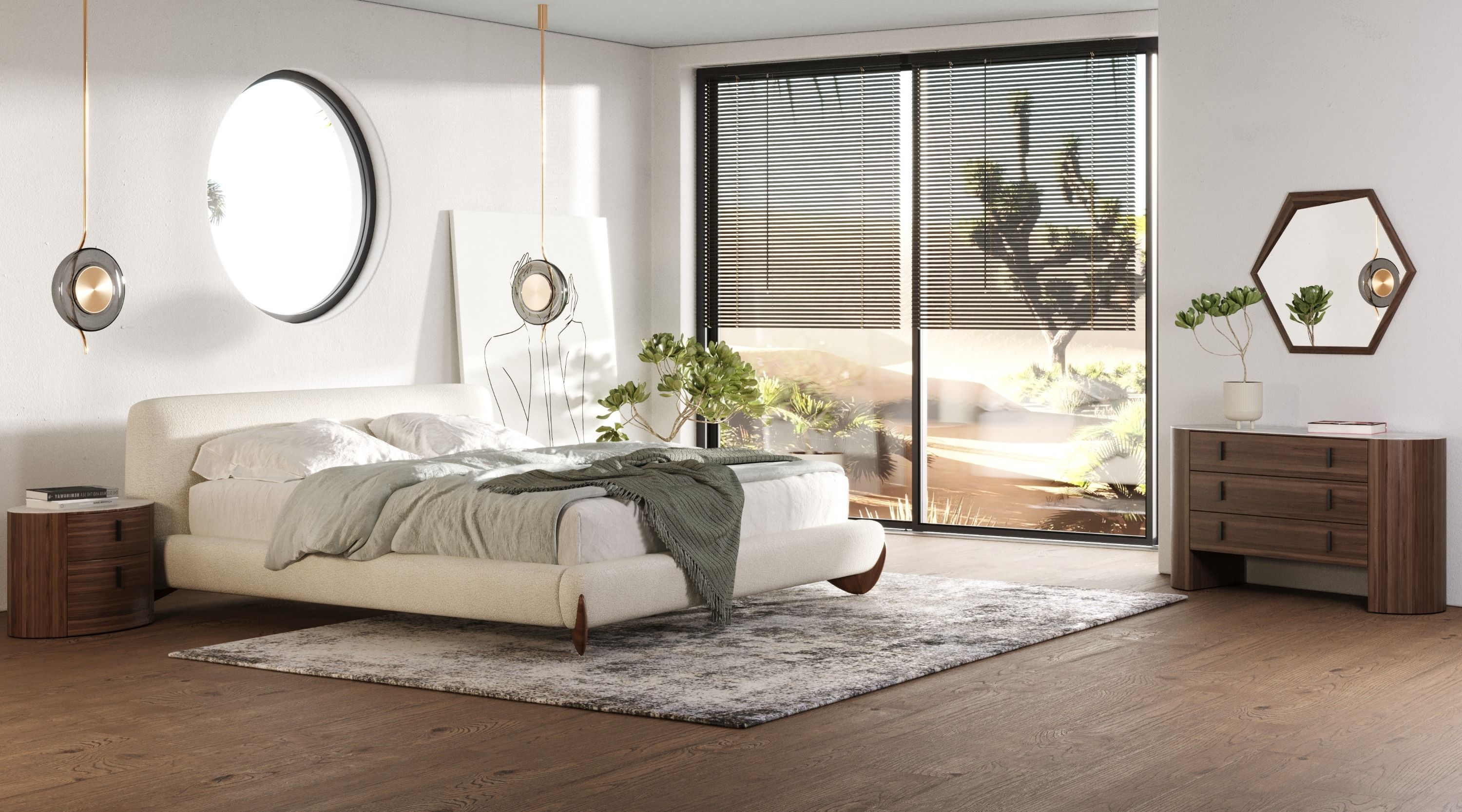 Modrest Fleury - Contemporary Cream Fabric and Walnut Bedroom Set
