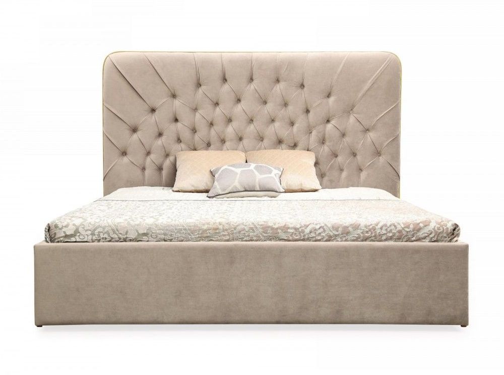 Modrest Moontide - Glam Beige Velvet and Brushed Brass Bed
