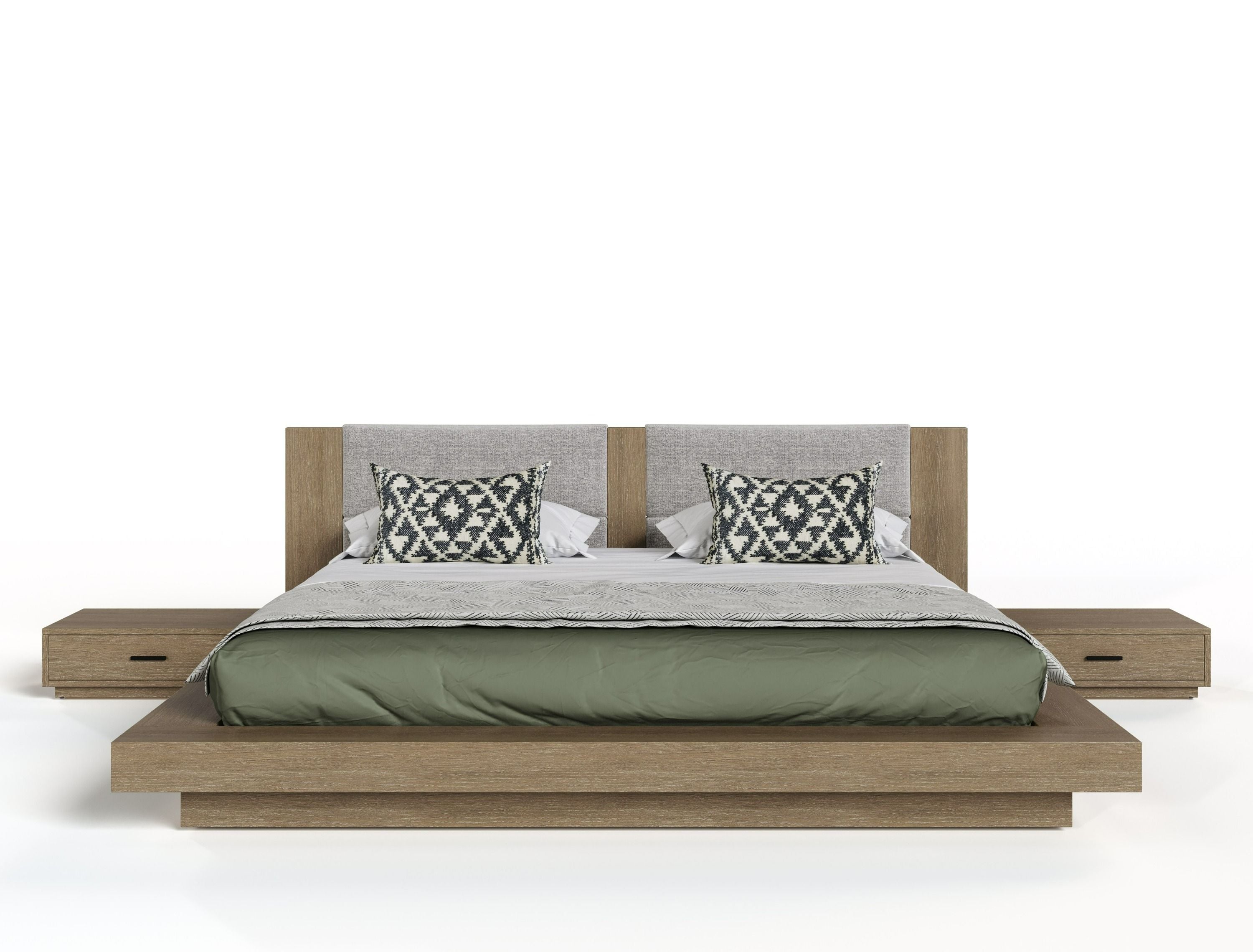 Nova Domus Fantasia - Contemporary Walnut & Grey Bed with Two Nightstands