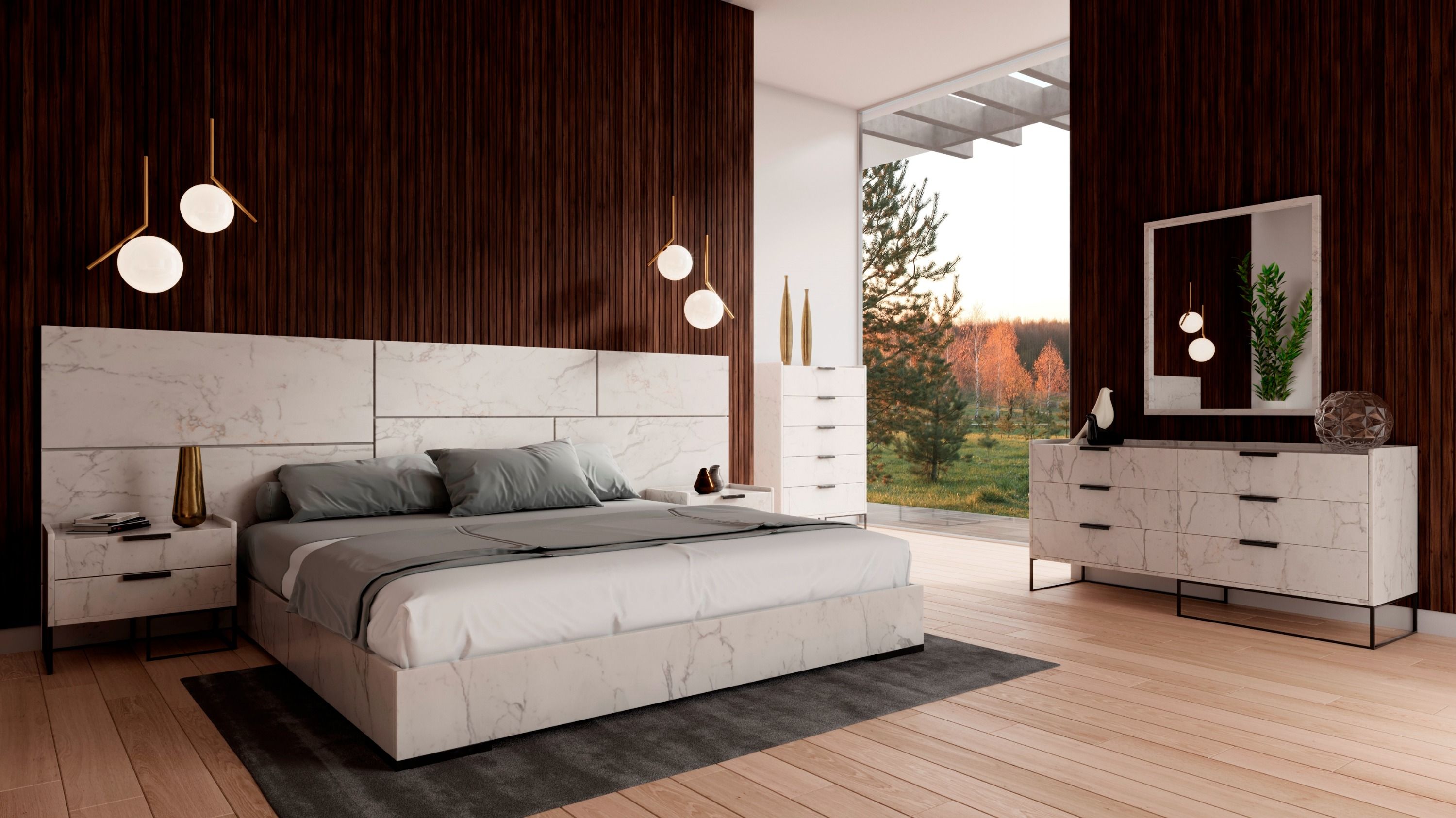 Nova Domus Marbella - Italian Modern White Faux Marble Bed Set