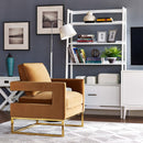 Avery Cognac Velvet Chair With Polished Gold Base - UK