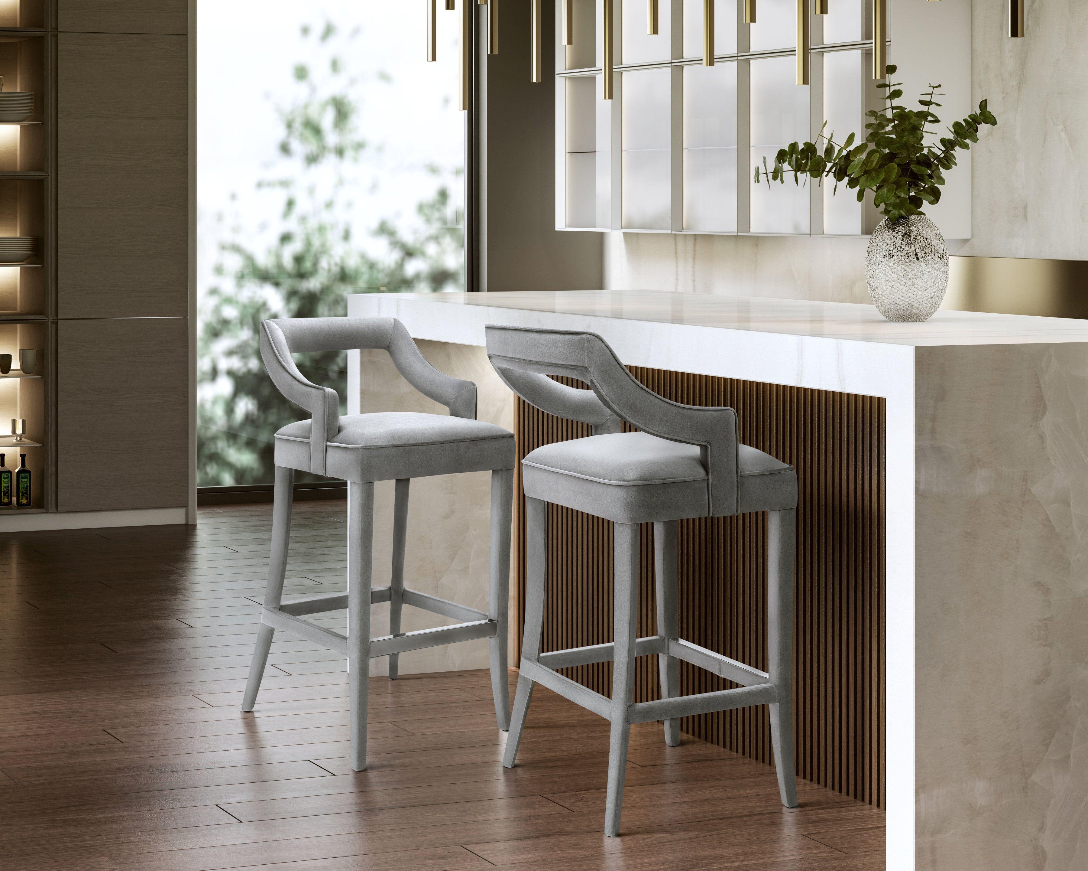 Tiffany Grey Velvet Bar Stool