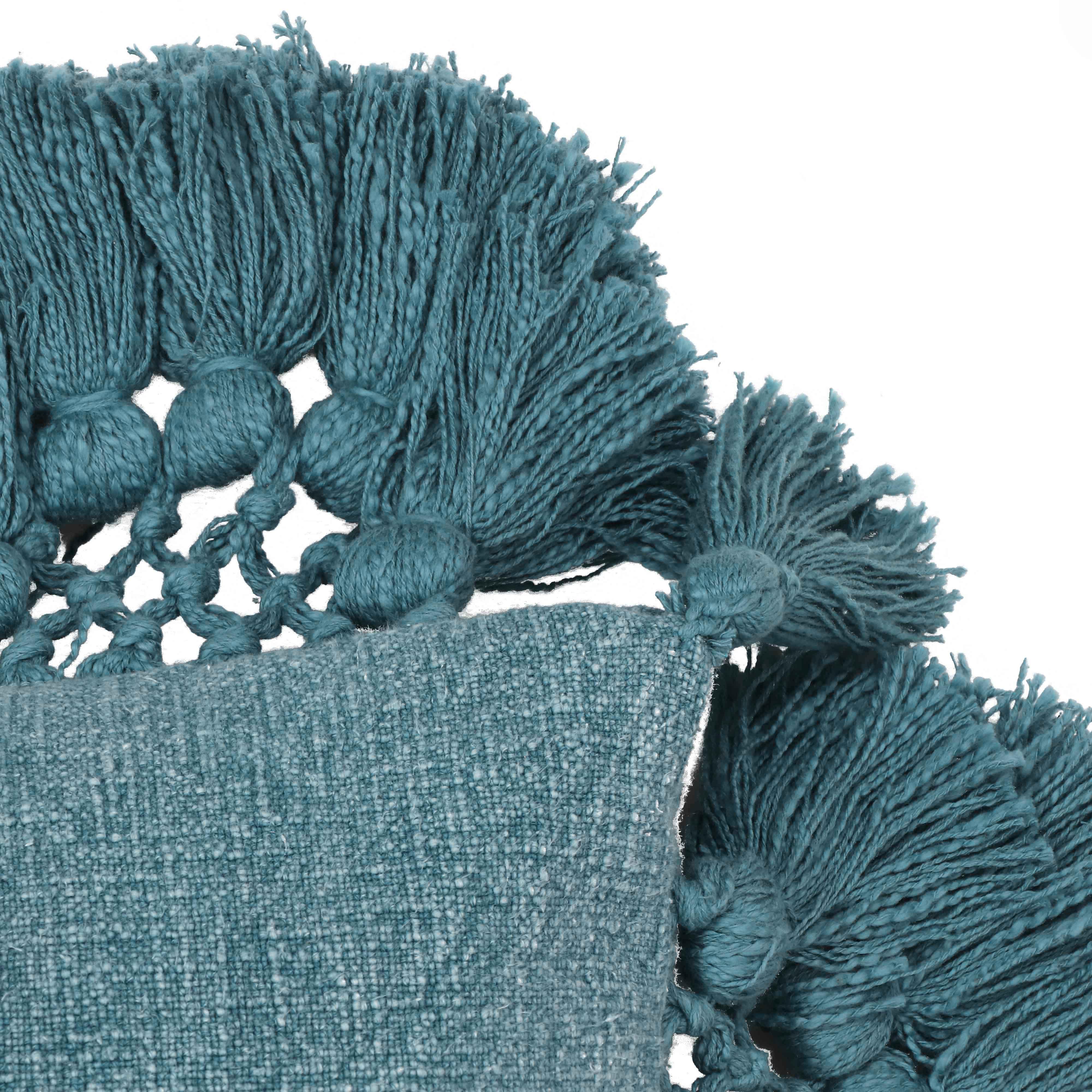 Stone Washed Denim Blue Cotton Tasseled Pillow