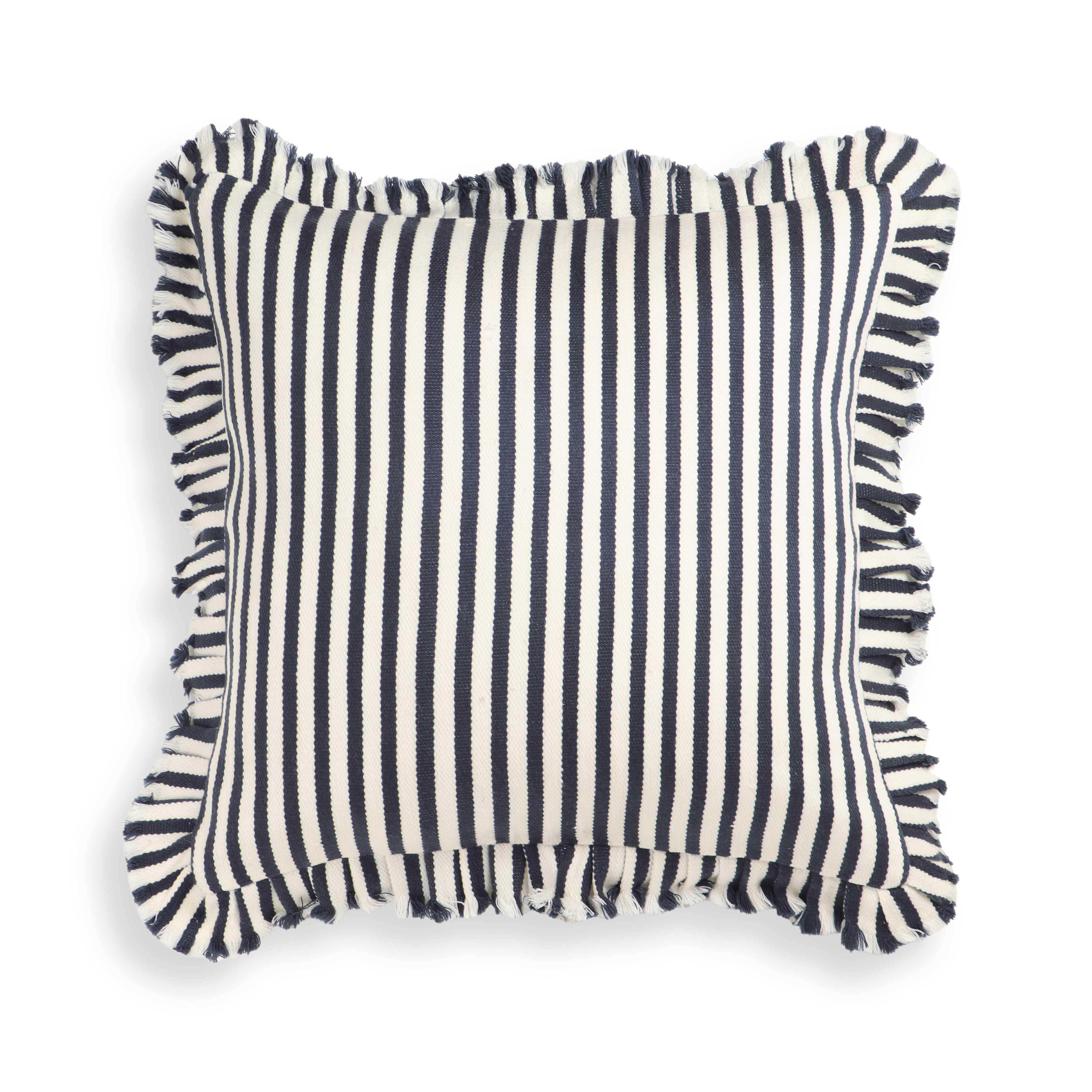 Alessia Navy Striped Ruffle 20" Square Accent Pillow