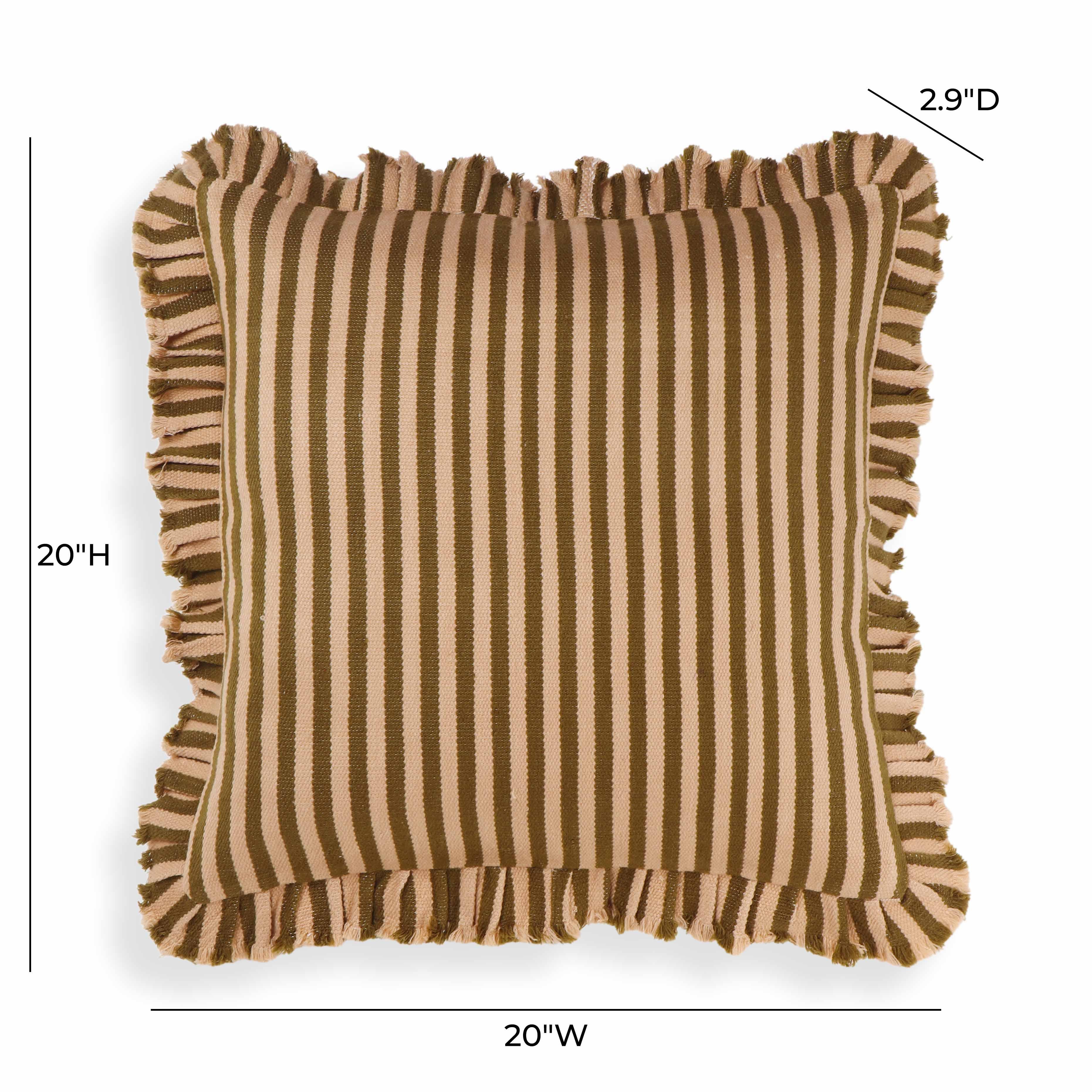 Alessia Taupe Striped Ruffle 20" Square Accent Pillow