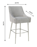 Beatrix Pleated Light Grey Velvet Counter Stool