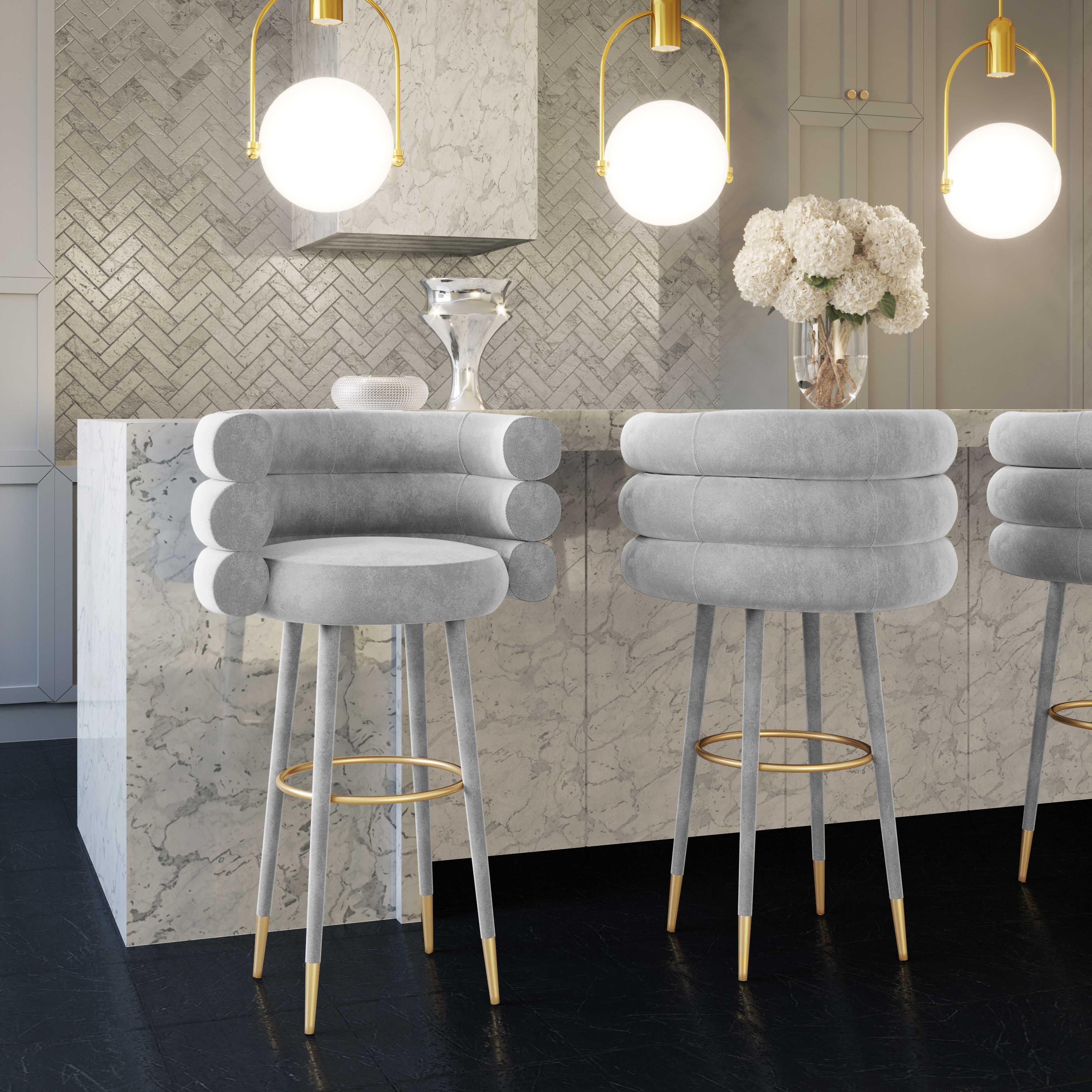 Betty Grey Velvet Barstool - UK